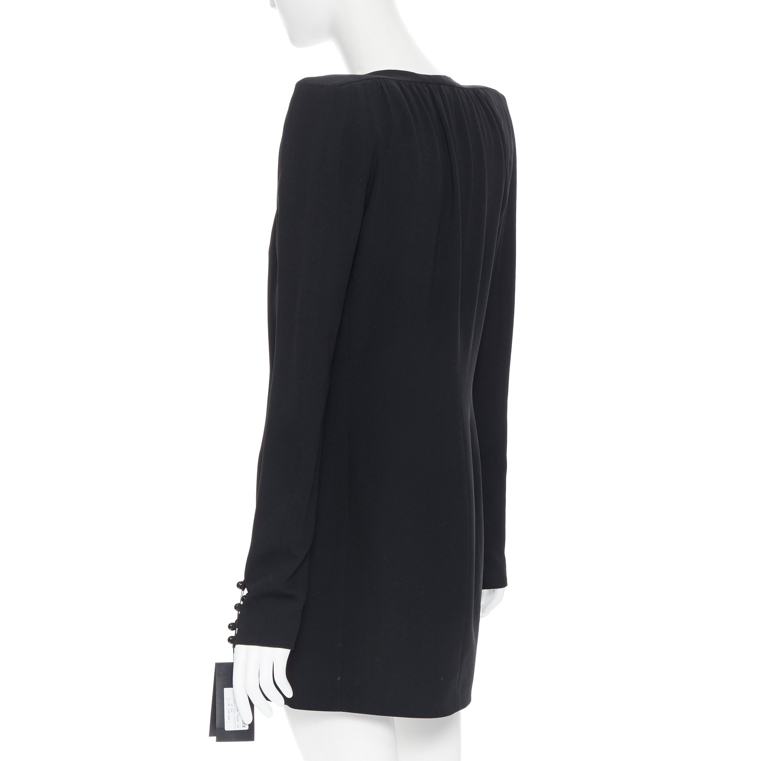 Women's runway SAINT LAURENT black crystal embellished square shoulder pad mini dress