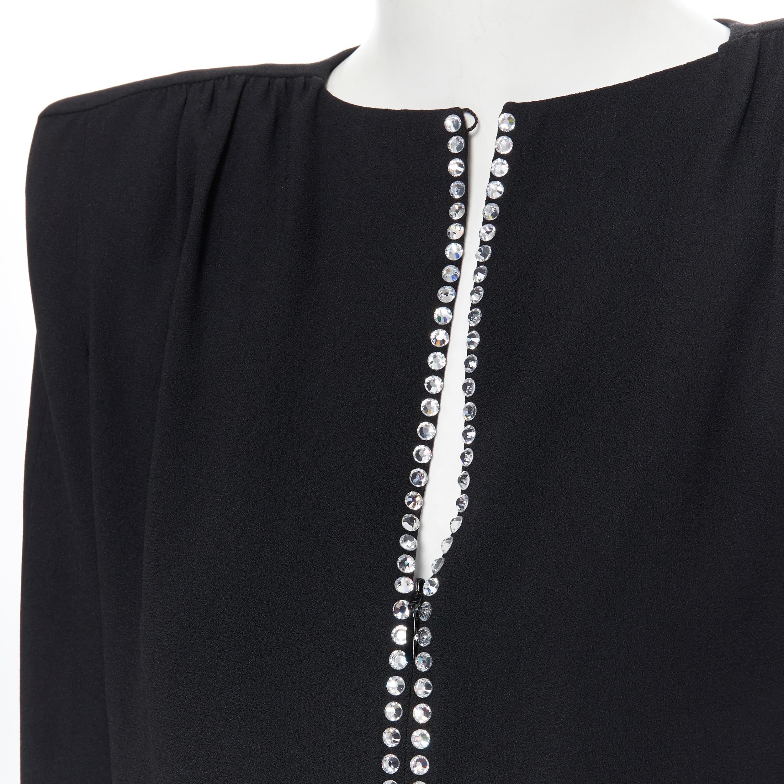 runway SAINT LAURENT black crystal embellished square shoulder pad mini dress 2