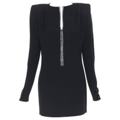 runway SAINT LAURENT black crystal embellished square shoulder pad mini dress