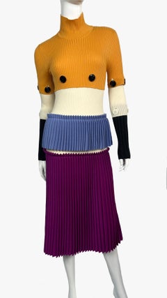 Runway Salvatore Ferragamo buttons accented color block tiered dress, FW 2016
