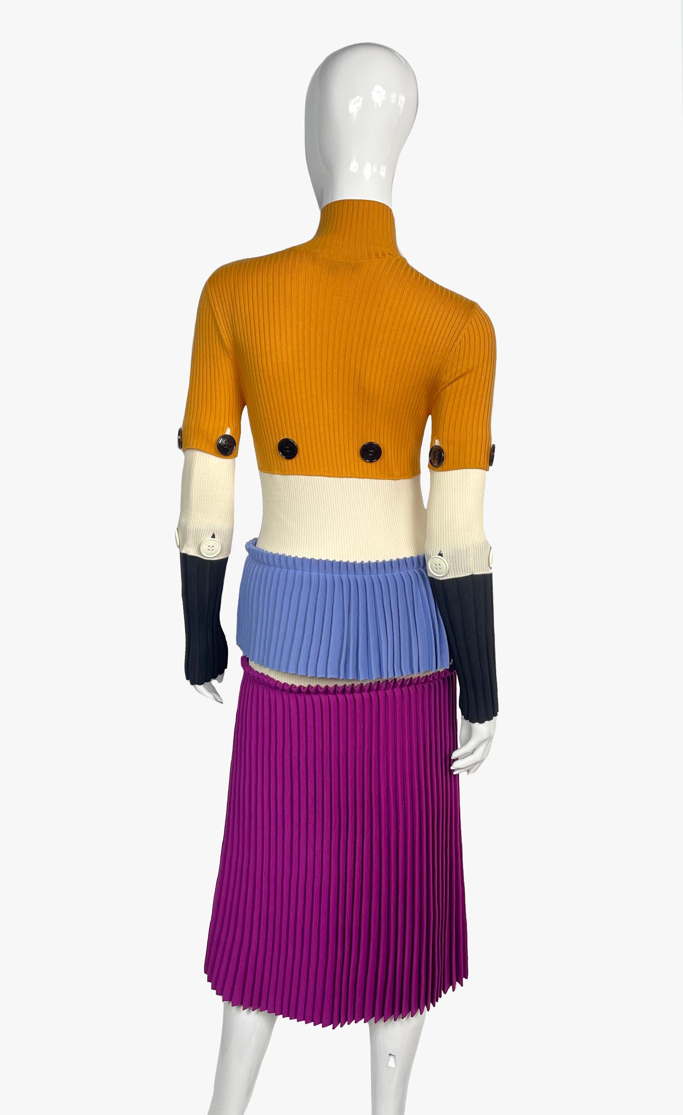 Runway Salvatore Ferragamo buttons accented color block tiered dress, FW 2016   For Sale 1