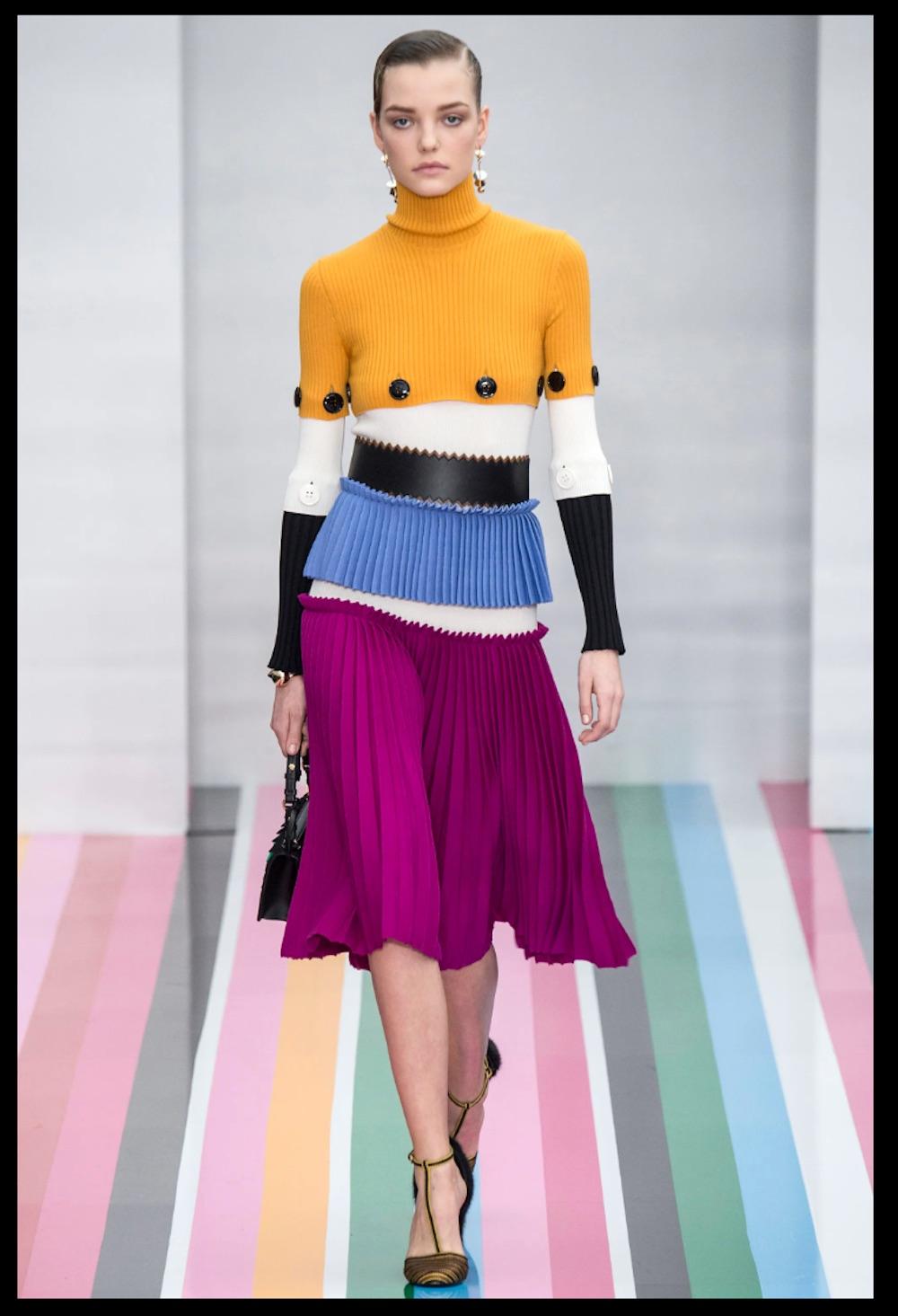 Runway Salvatore Ferragamo buttons accented color block tiered dress, FW 2016   For Sale 4