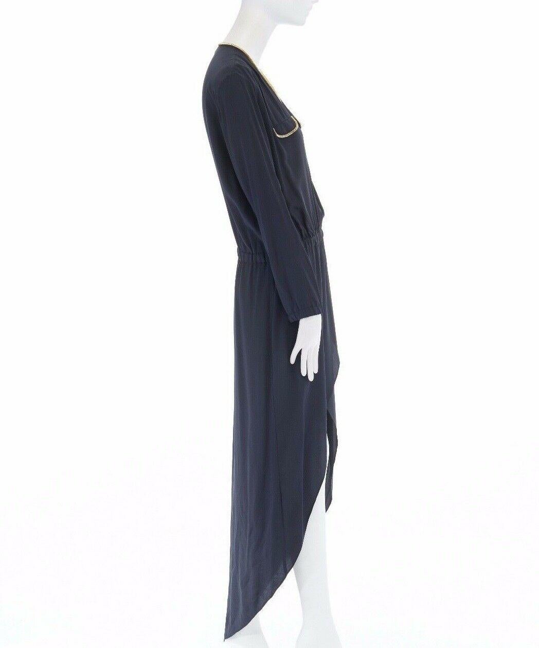 runway SASS & BIDE Pre-fall 2014 navy silk gold zipper trimmed military dress S In Excellent Condition In Hong Kong, NT