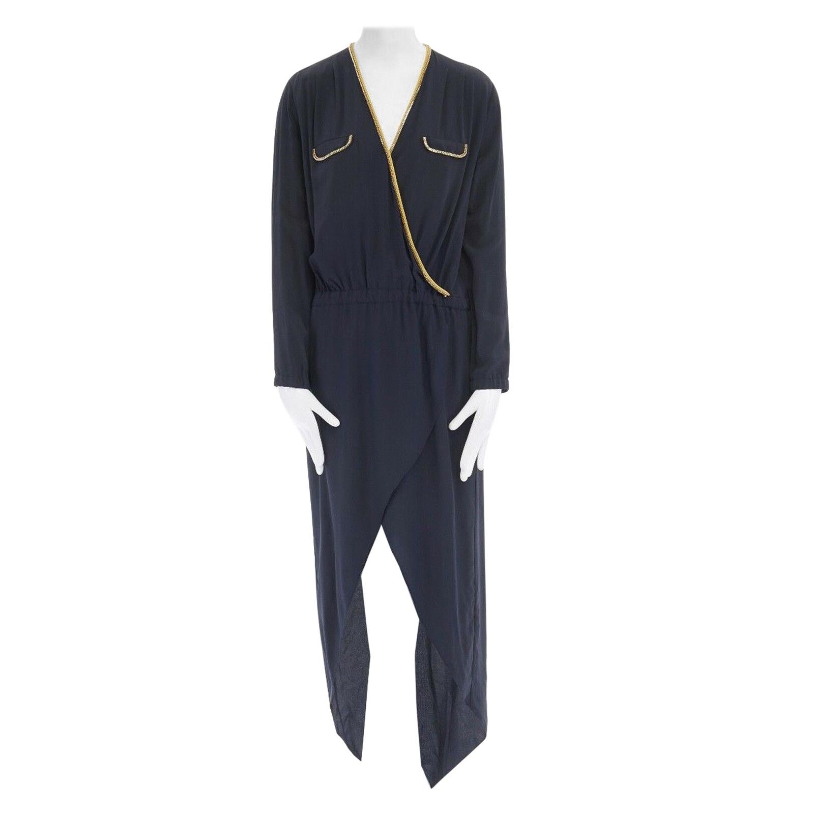 runway SASS & BIDE Pre-fall 2014 navy silk gold zipper trimmed military dress S