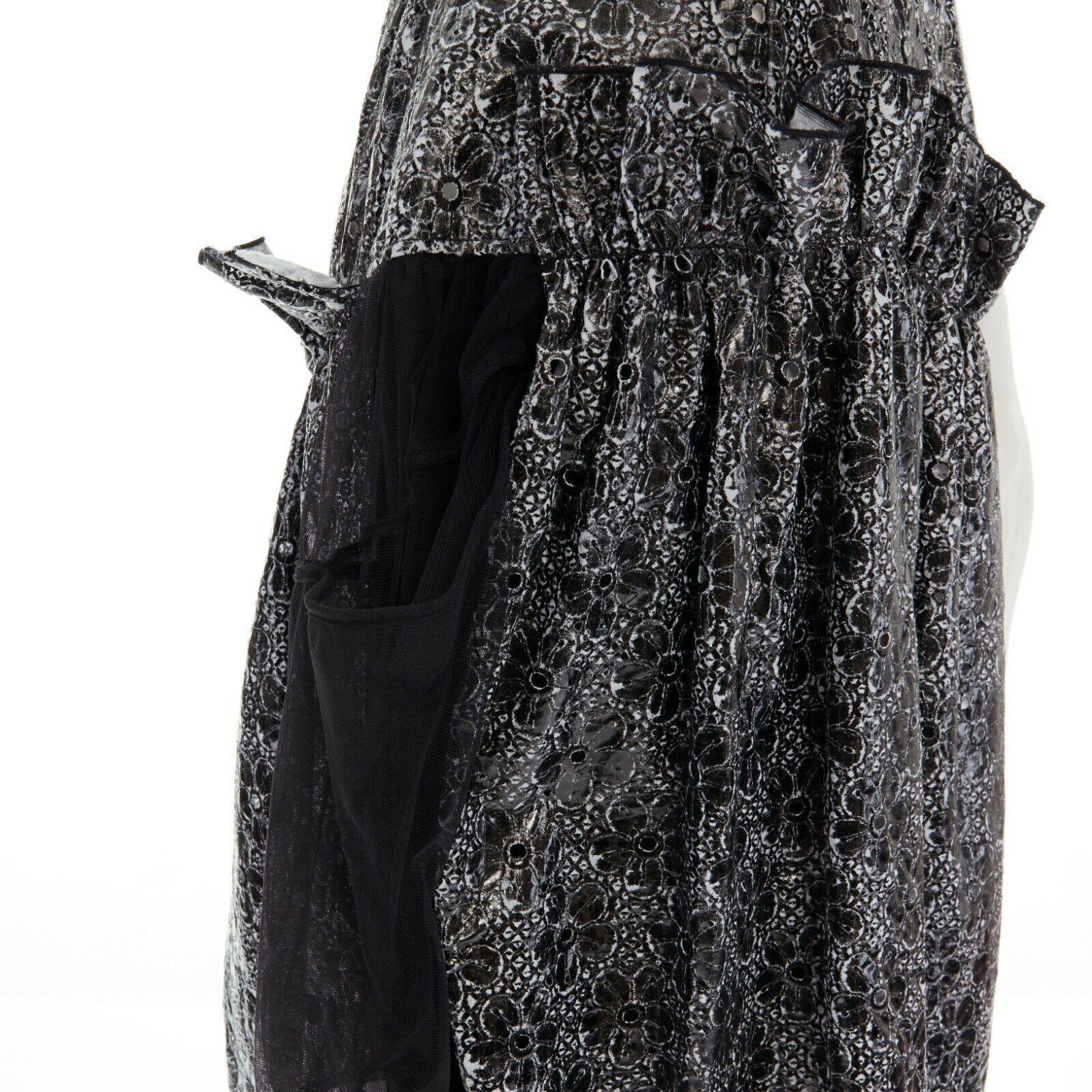 runway SIMONE ROCHA SS14 black laminate floral cotton tulle skirt dress UK10 M 3