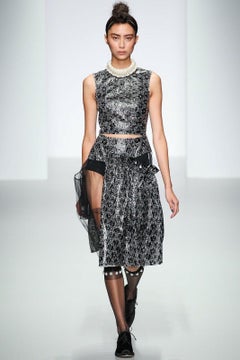runway SIMONE ROCHA SS14 black laminate floral cotton tulle skirt dress UK10 M