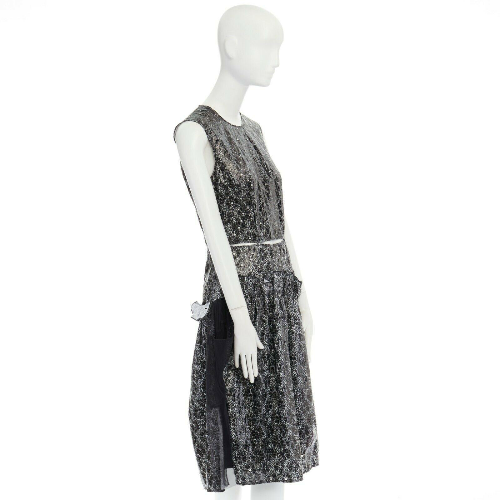 Black runway SIMONE ROCHA SS14 black laminate floral cotton tulle skirt dress UK10 M