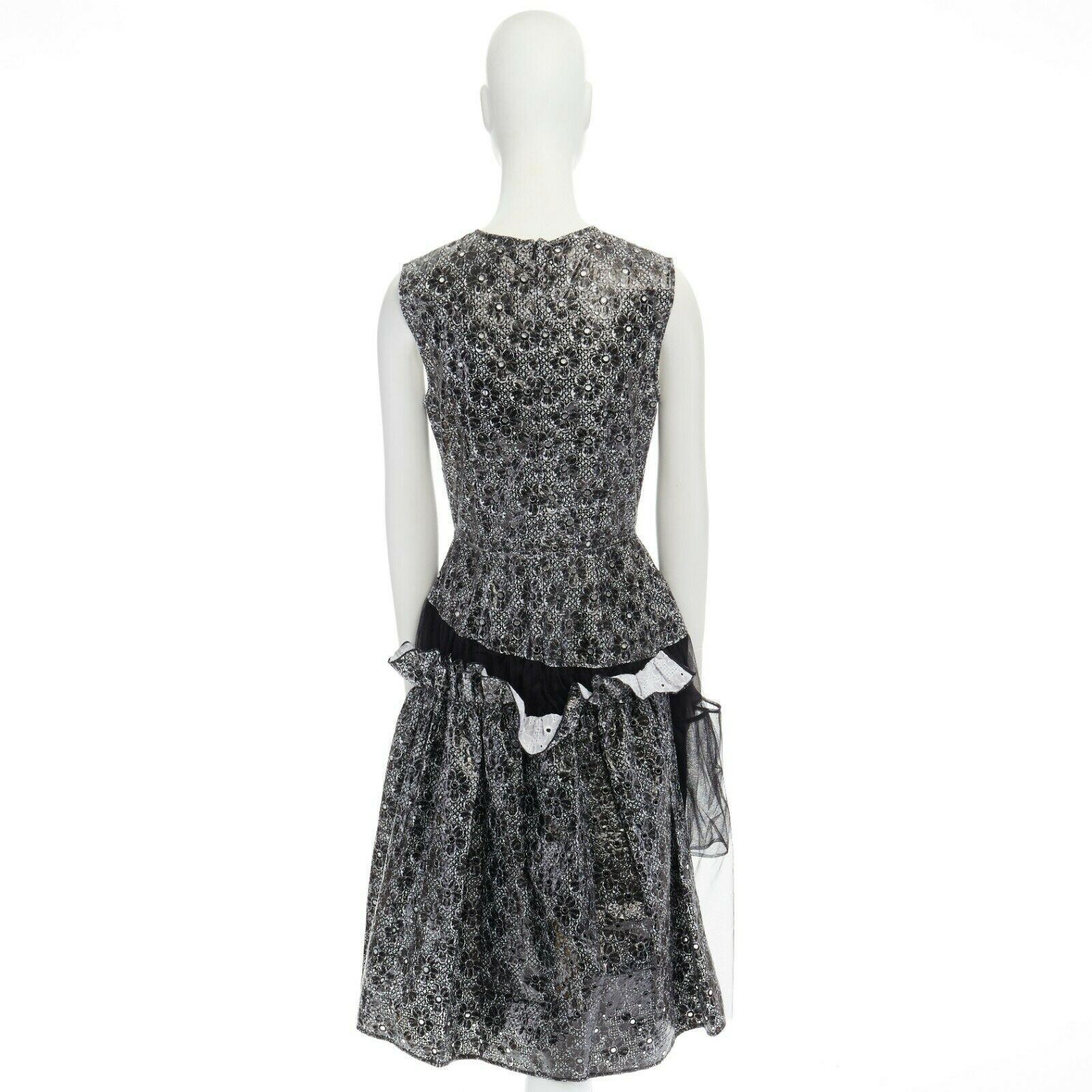 Women's runway SIMONE ROCHA SS14 black laminate floral cotton tulle skirt dress UK10 M