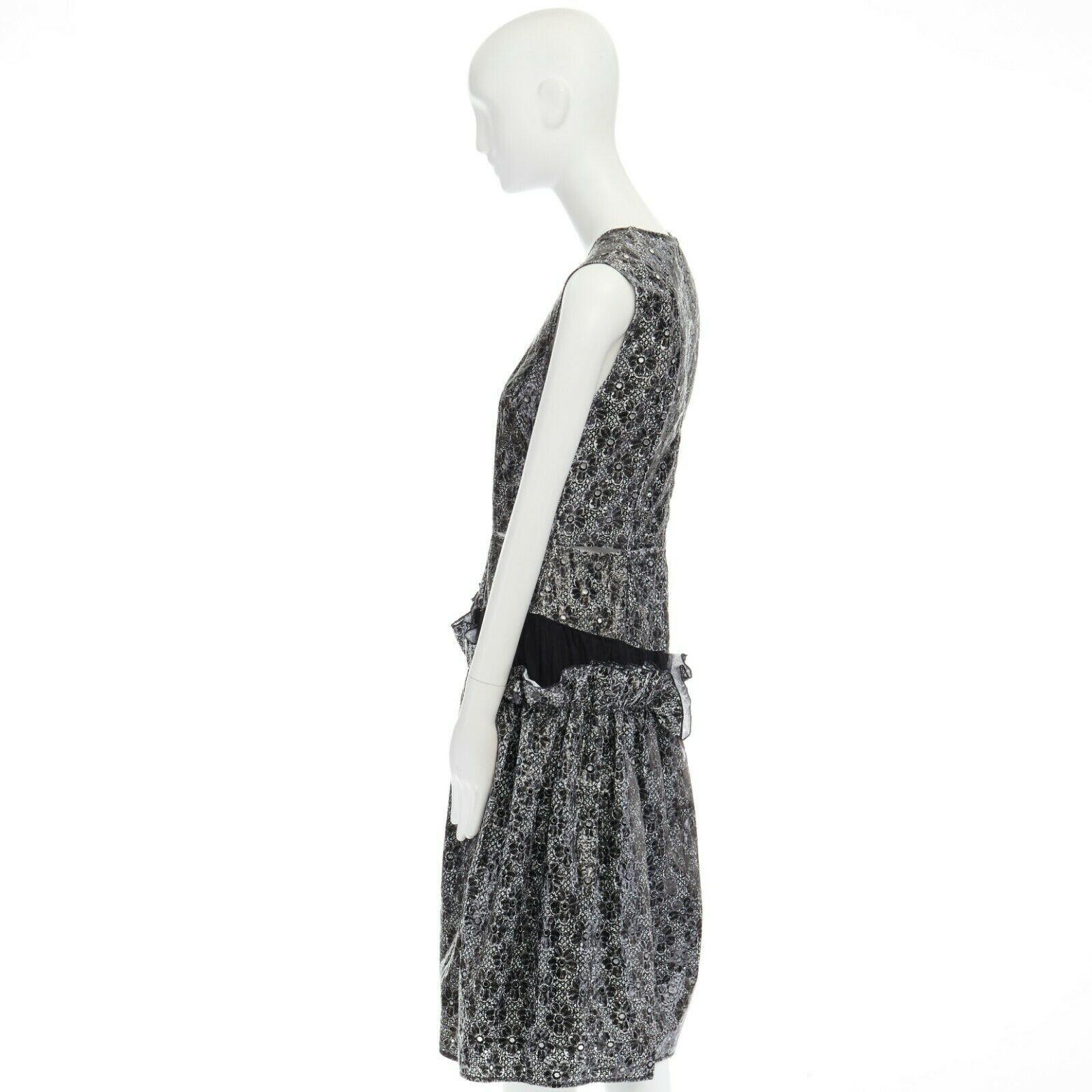 runway SIMONE ROCHA SS14 black laminate floral cotton tulle skirt dress UK10 M 1
