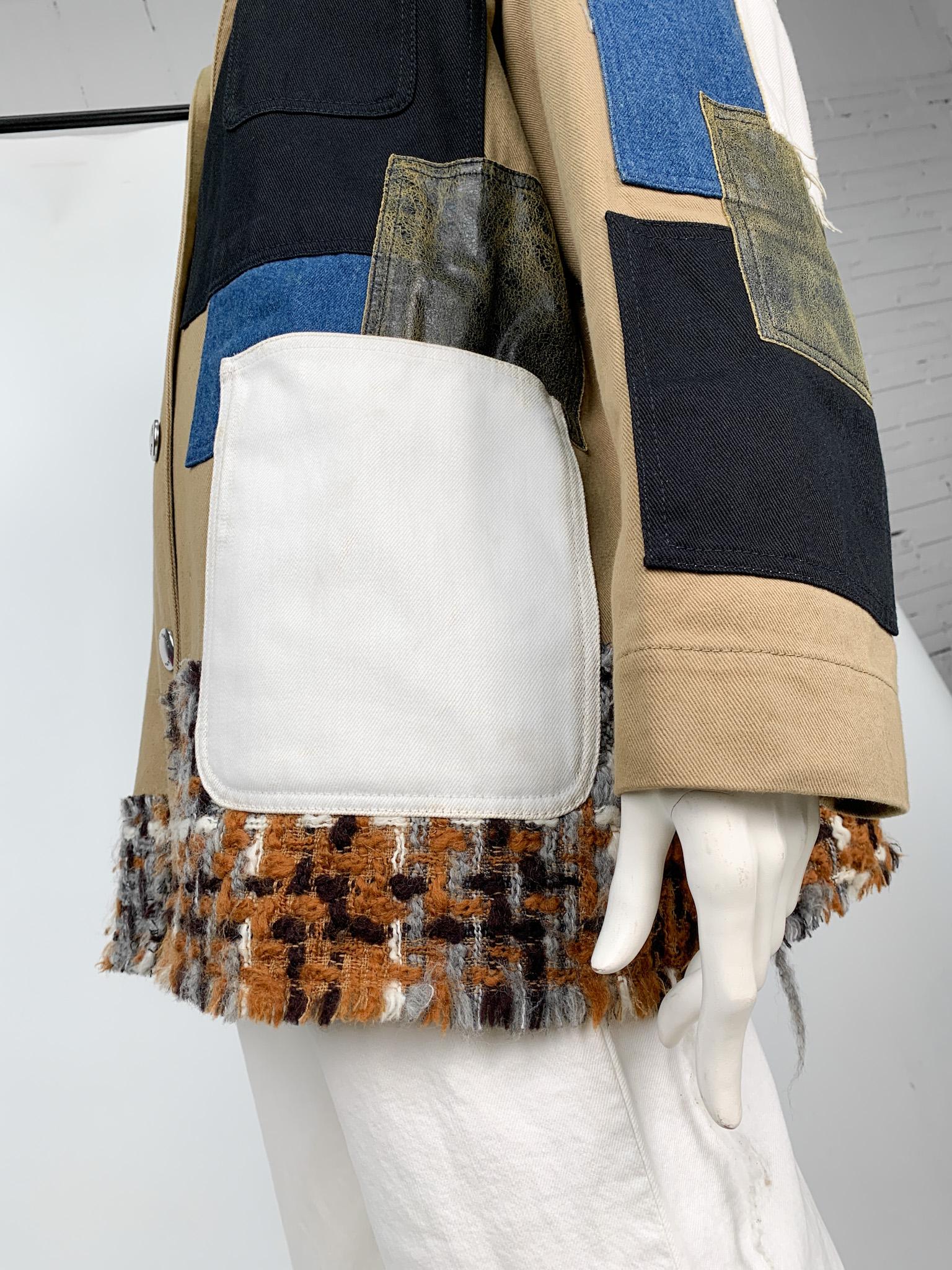 Women's or Men's Runway Sonia Rykiel multicolour cotton tweed denim patchwork multi-pocket jacket