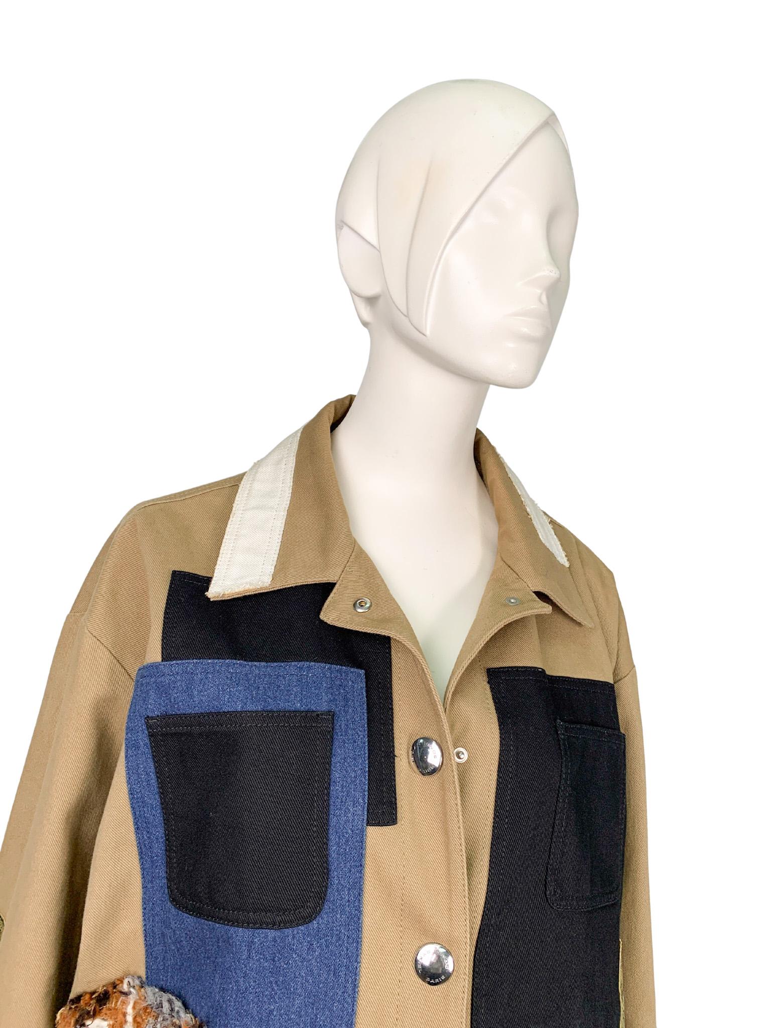 Runway Sonia Rykiel multicolour cotton tweed denim patchwork multi-pocket jacket 1