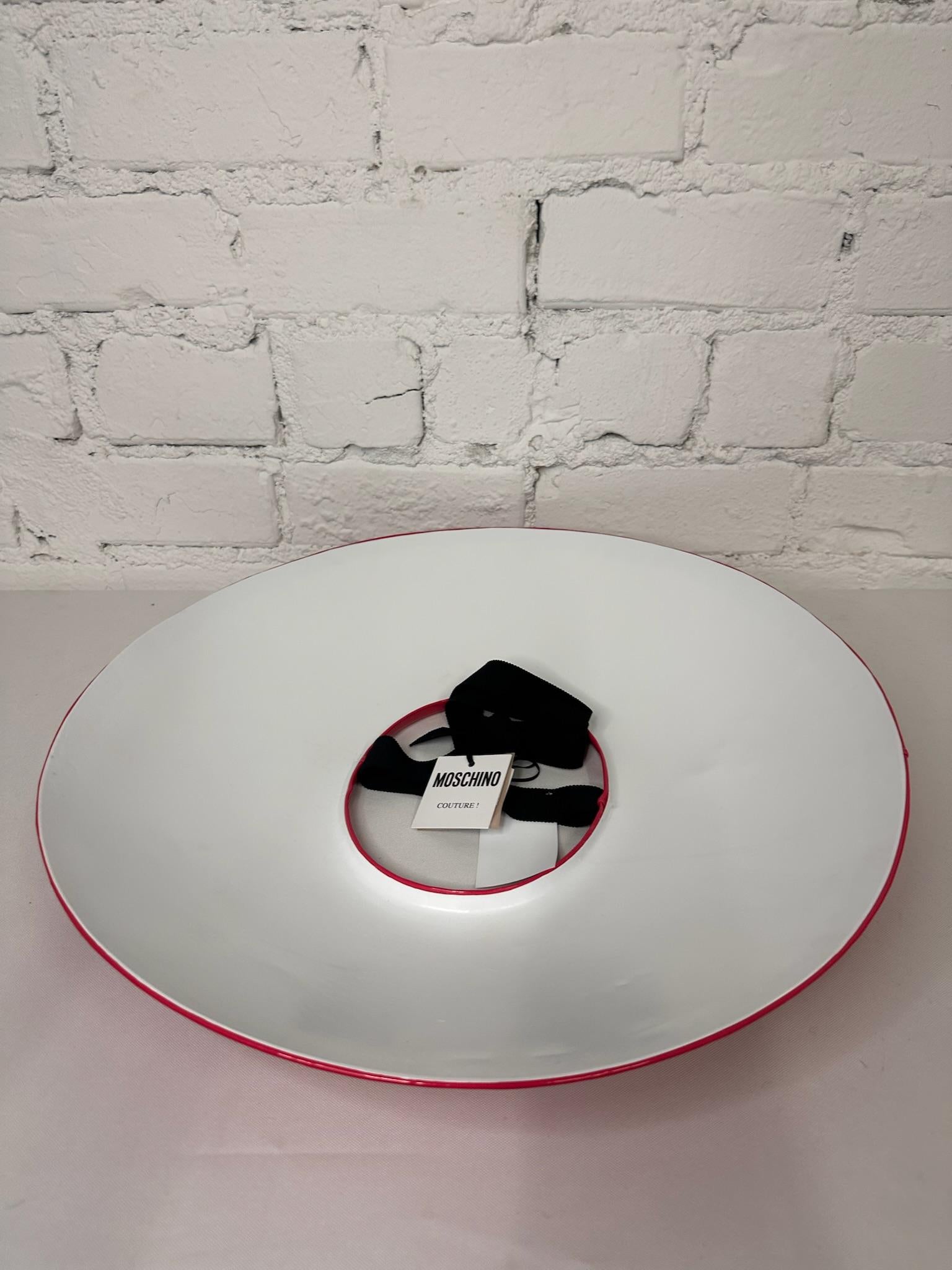 RUNWAY! SS23 MOSCHINO Couture Jeremy Scott Red Fuchsia PVC Oversized OSFA Hat For Sale 2