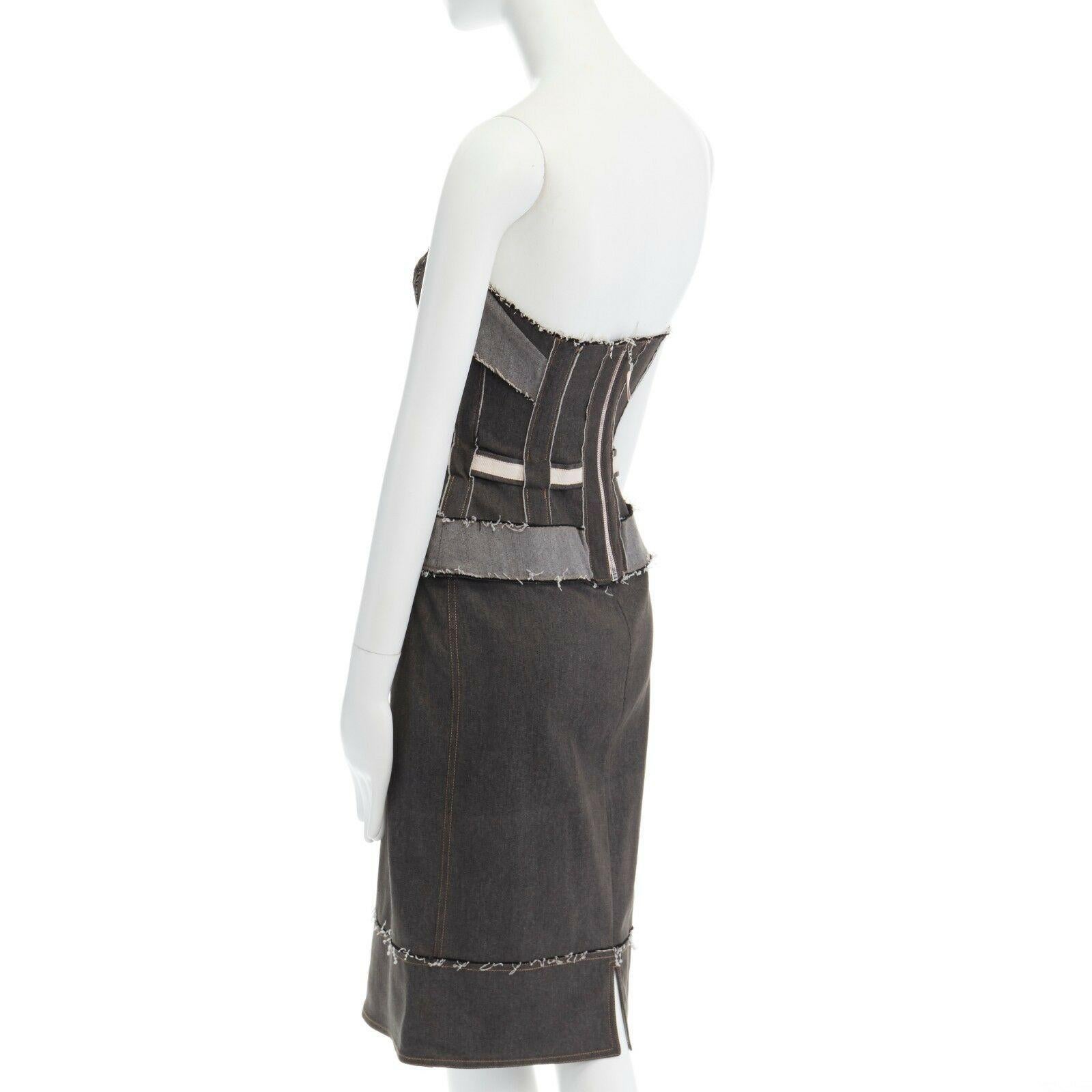 Black runway STELLA MCCARTNEY grey corset reverse deconstructed denim dress IT40 S