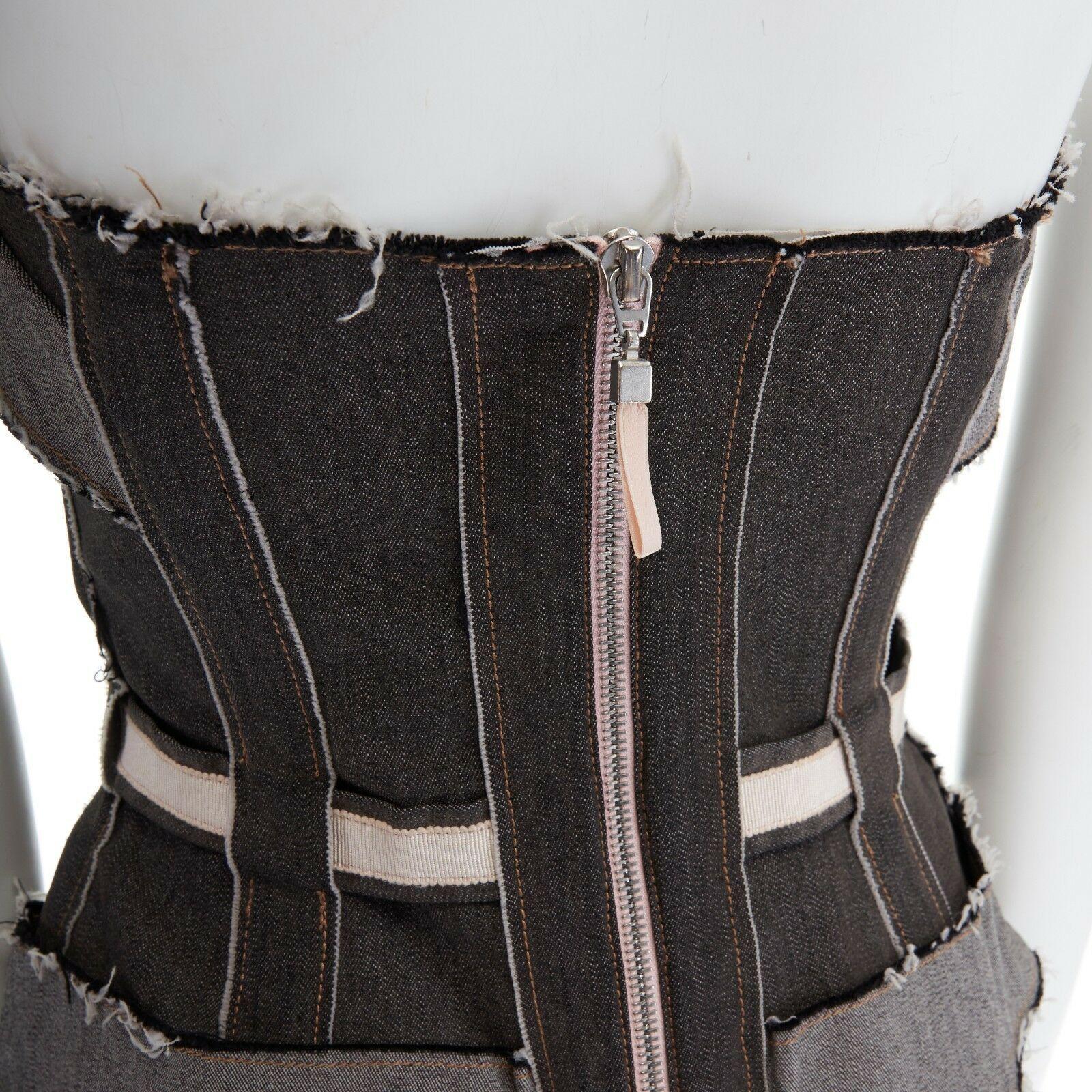 runway STELLA MCCARTNEY grey corset reverse deconstructed denim dress IT40 S 1