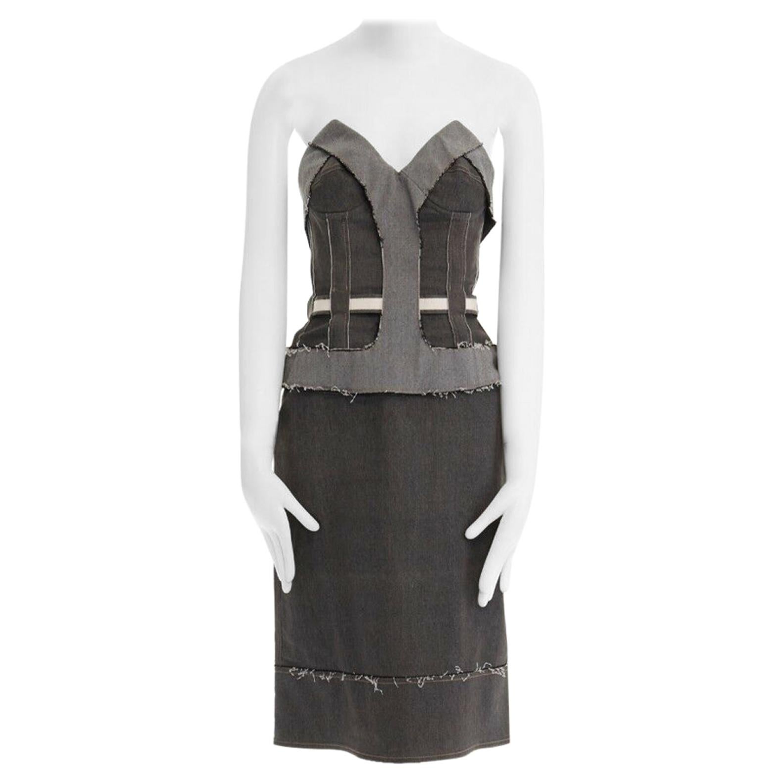 runway STELLA MCCARTNEY grey corset reverse deconstructed denim dress IT40 S