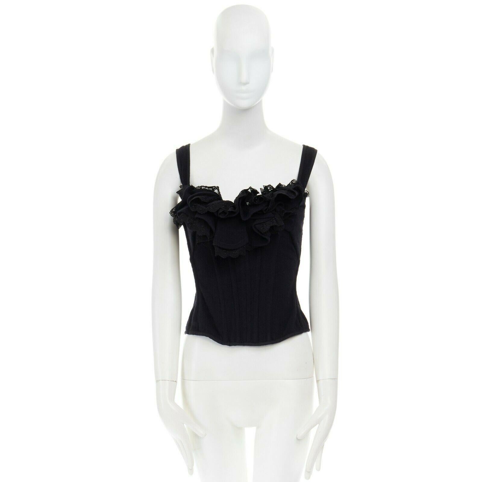 Black runway TAO COMME DES GARCONS AW2005 black lace ruffle bust laced corset top S
