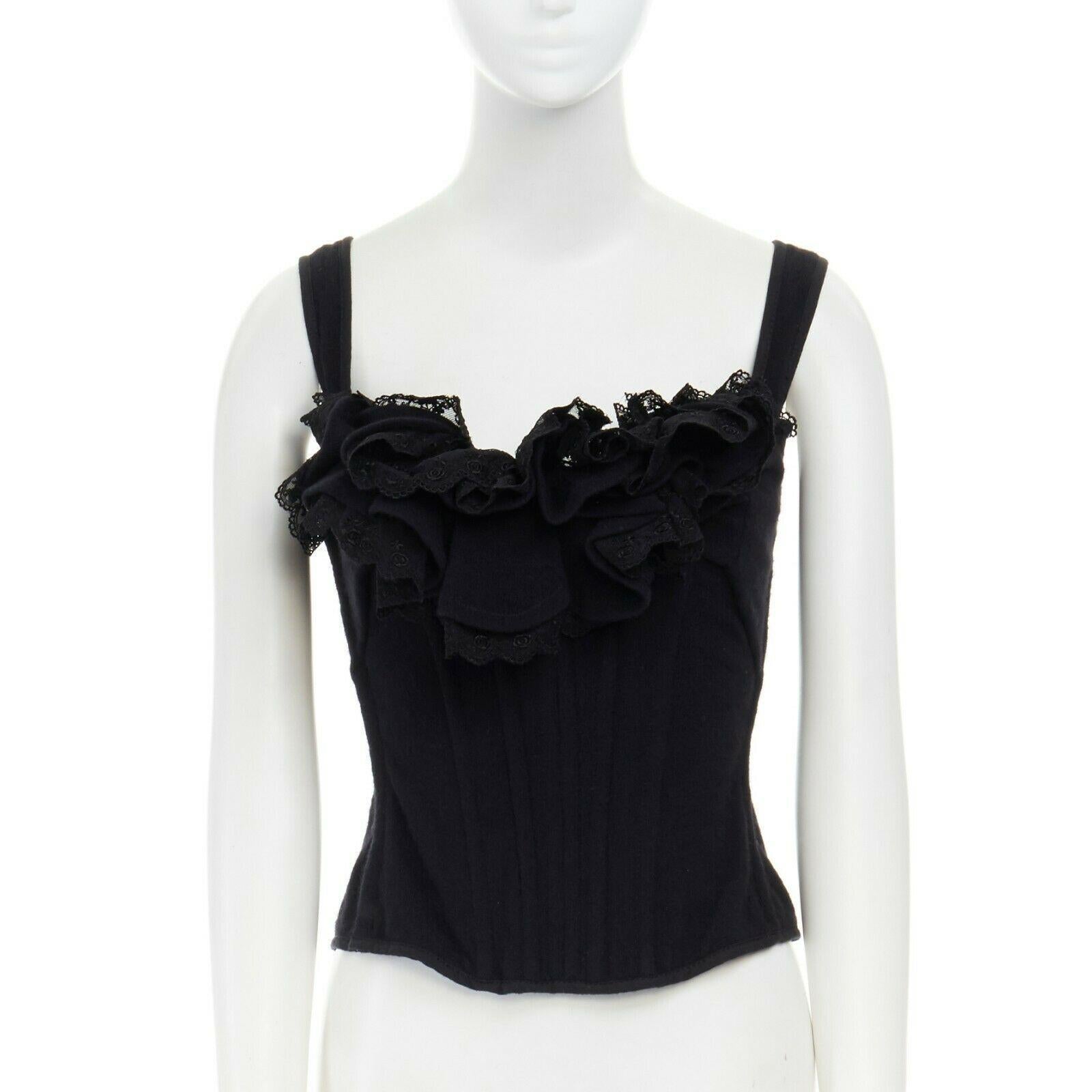Black runway TAO COMME DES GARCONS AW2005 black lace ruffle bust laced corset top S