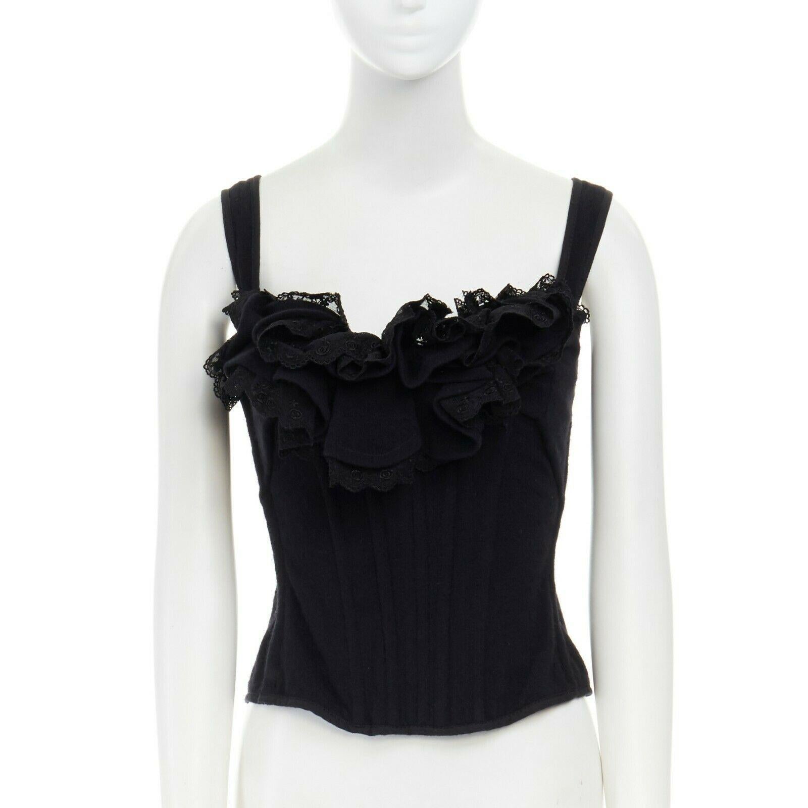 runway TAO COMME DES GARCONS AW2005 black lace ruffle bust laced corset top S In Excellent Condition In Hong Kong, NT