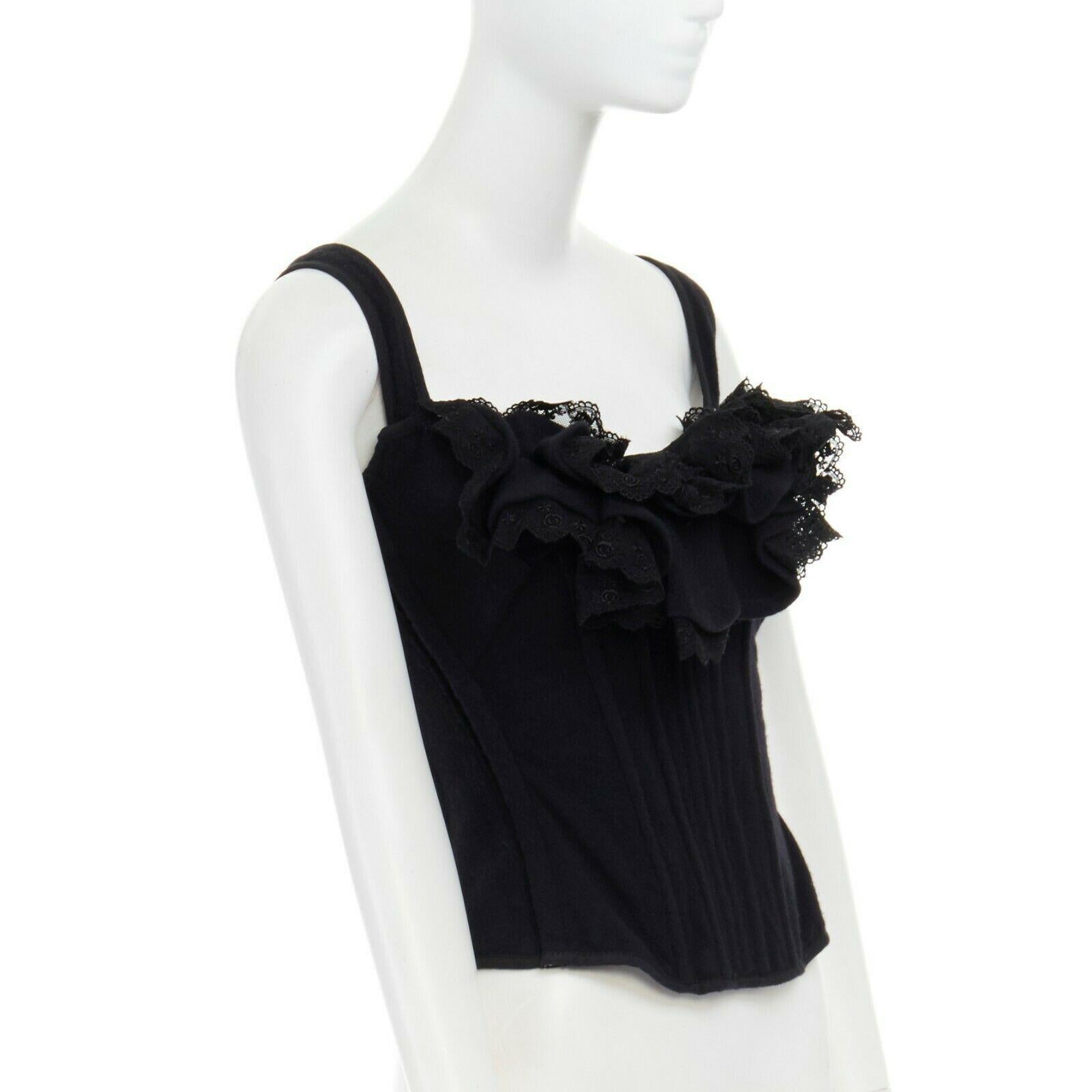 runway TAO COMME DES GARCONS AW2005 black lace ruffle bust laced corset top S In Excellent Condition In Hong Kong, NT