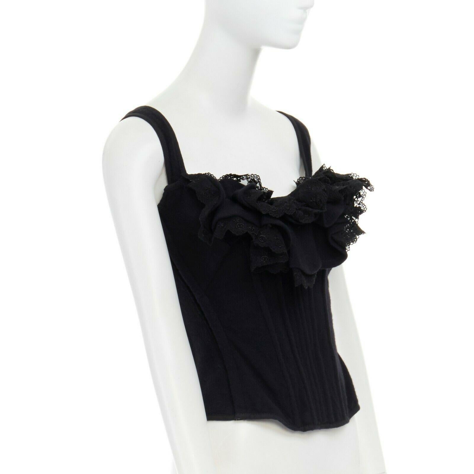 Women's runway TAO COMME DES GARCONS AW2005 black lace ruffle bust laced corset top S
