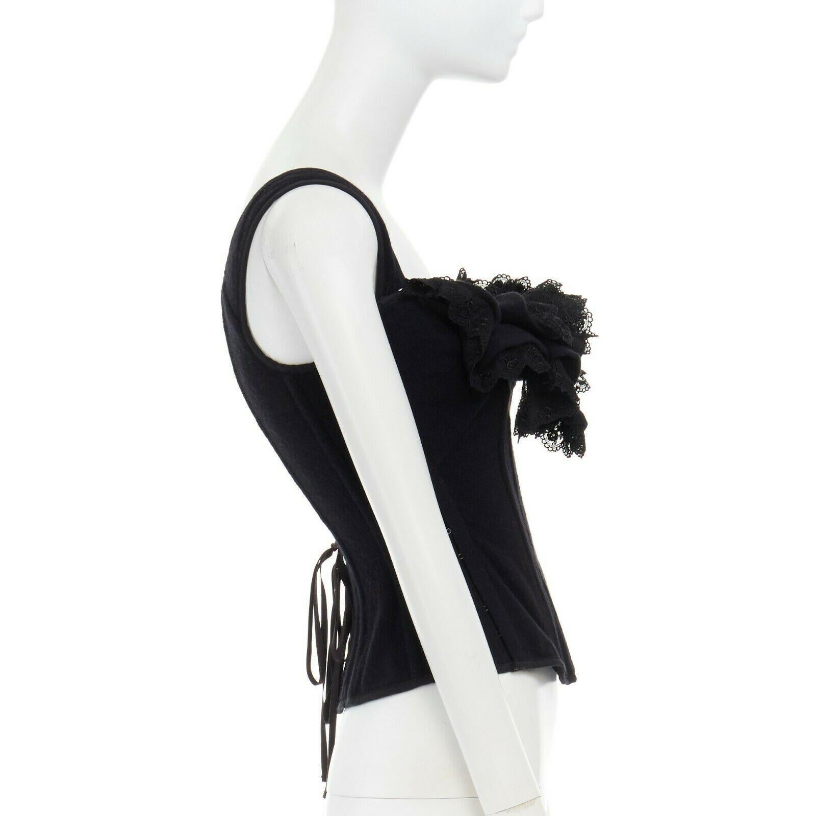 Women's runway TAO COMME DES GARCONS AW2005 black lace ruffle bust laced corset top S