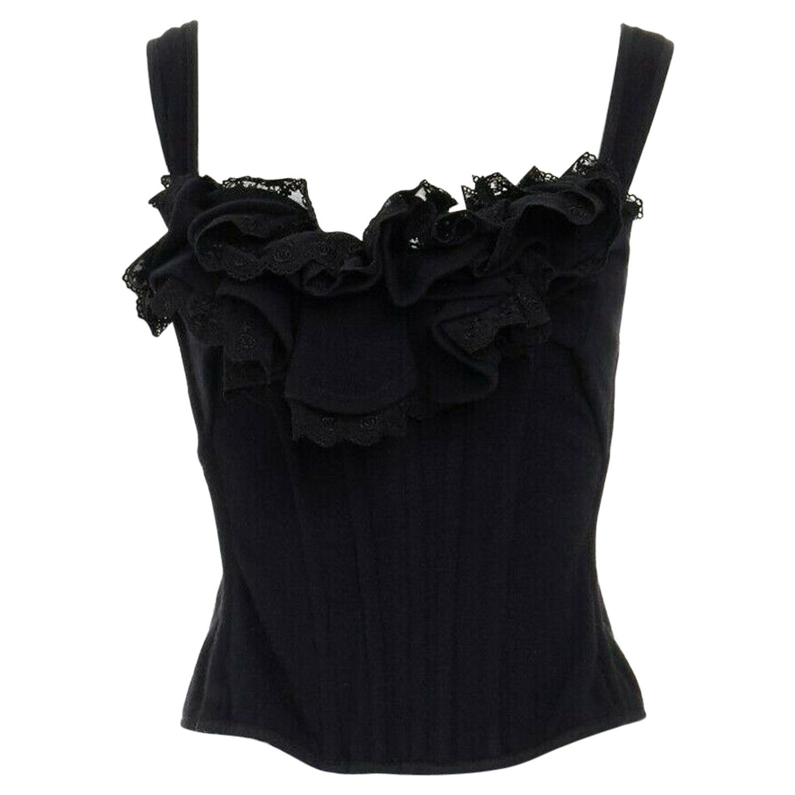 runway TAO COMME DES GARCONS AW2005 black lace ruffle bust laced corset top S