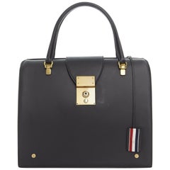 runway THOM BROWNE Mrs. Thom black leather gold clasp lock top handle doctor bag