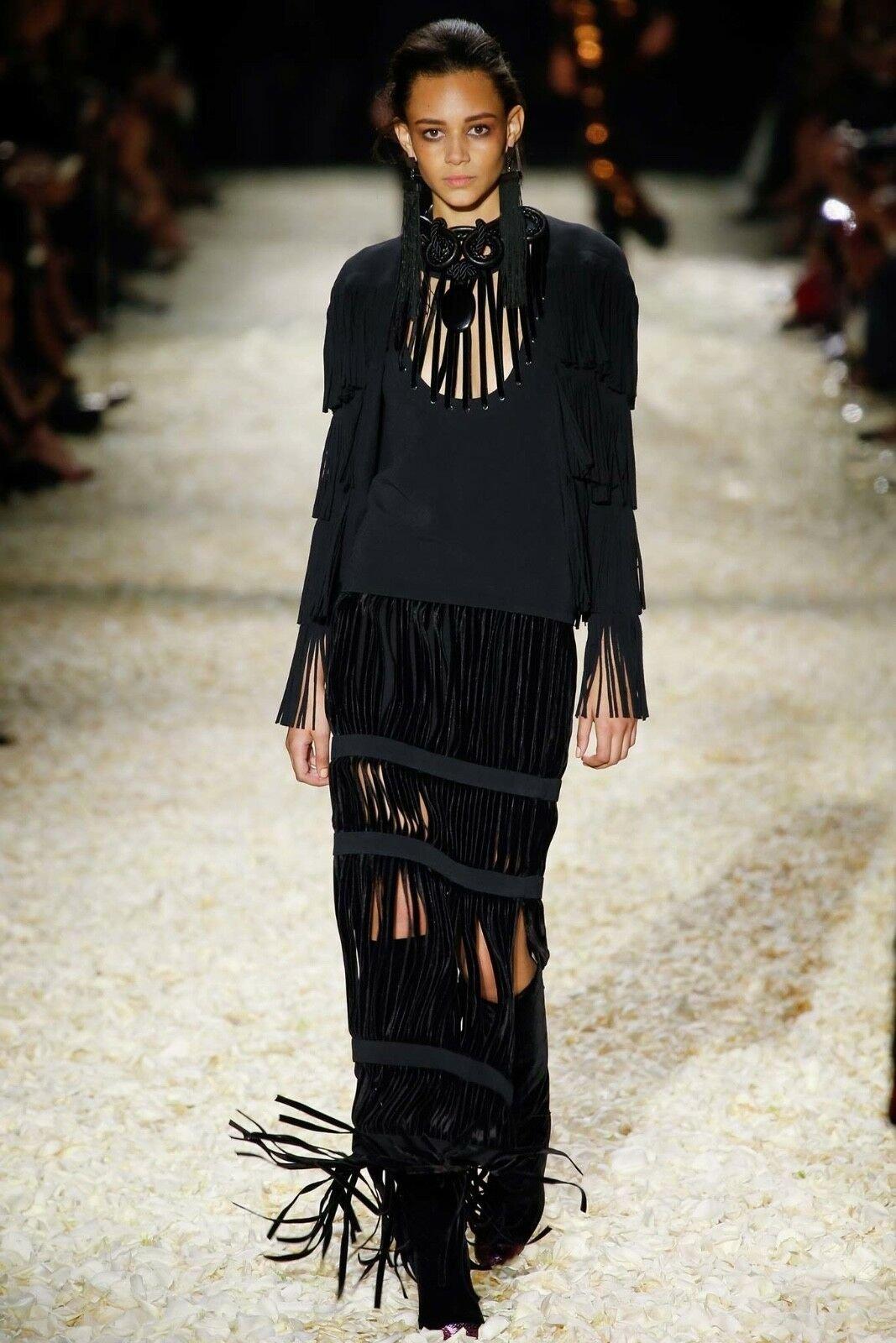 runway TOM FORD 2015 black tier fringed stretch cady open front jacket IT38 XS For Sale 5