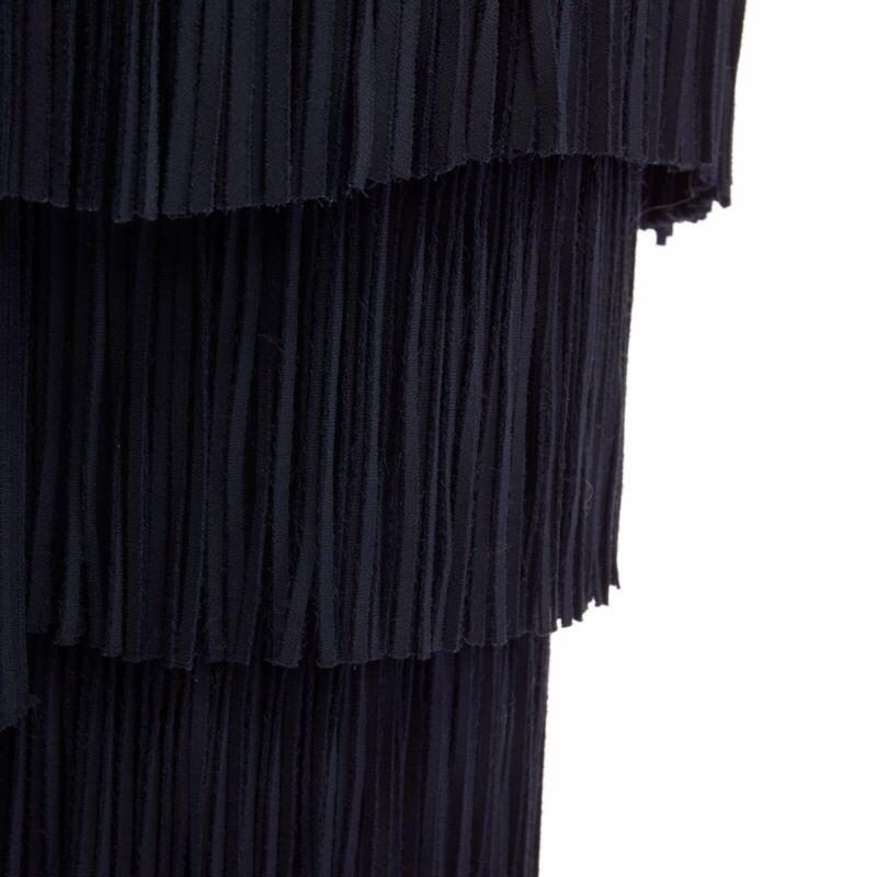 runway TOM FORD 2015 black tier fringed stretch cady open front jacket IT38 XS In Excellent Condition In Hong Kong, NT