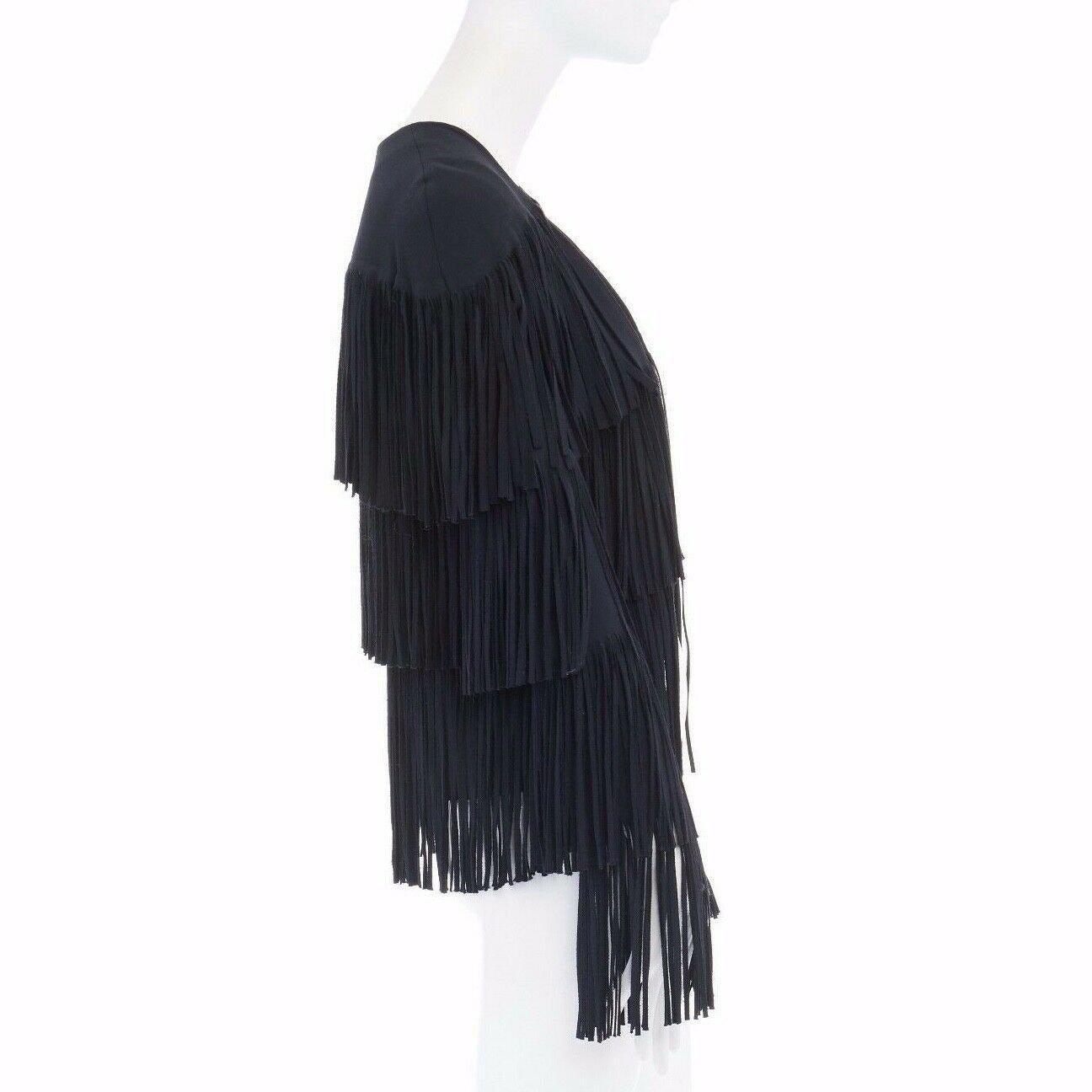 runway TOM FORD 2015 black tier fringed stretch cady open front jacket IT38 XS In Excellent Condition For Sale In Hong Kong, NT