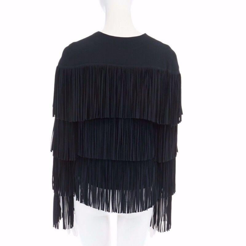 runway TOM FORD 2015 black tier fringed stretch cady open front jacket IT38 XS 1
