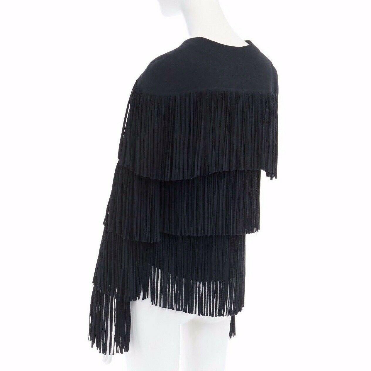 runway TOM FORD 2015 black tier fringed stretch cady open front jacket IT38 XS For Sale 1