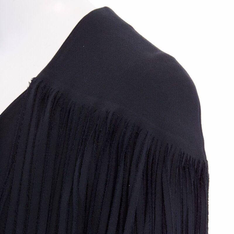 runway TOM FORD 2015 black tier fringed stretch cady open front jacket IT38 XS 3