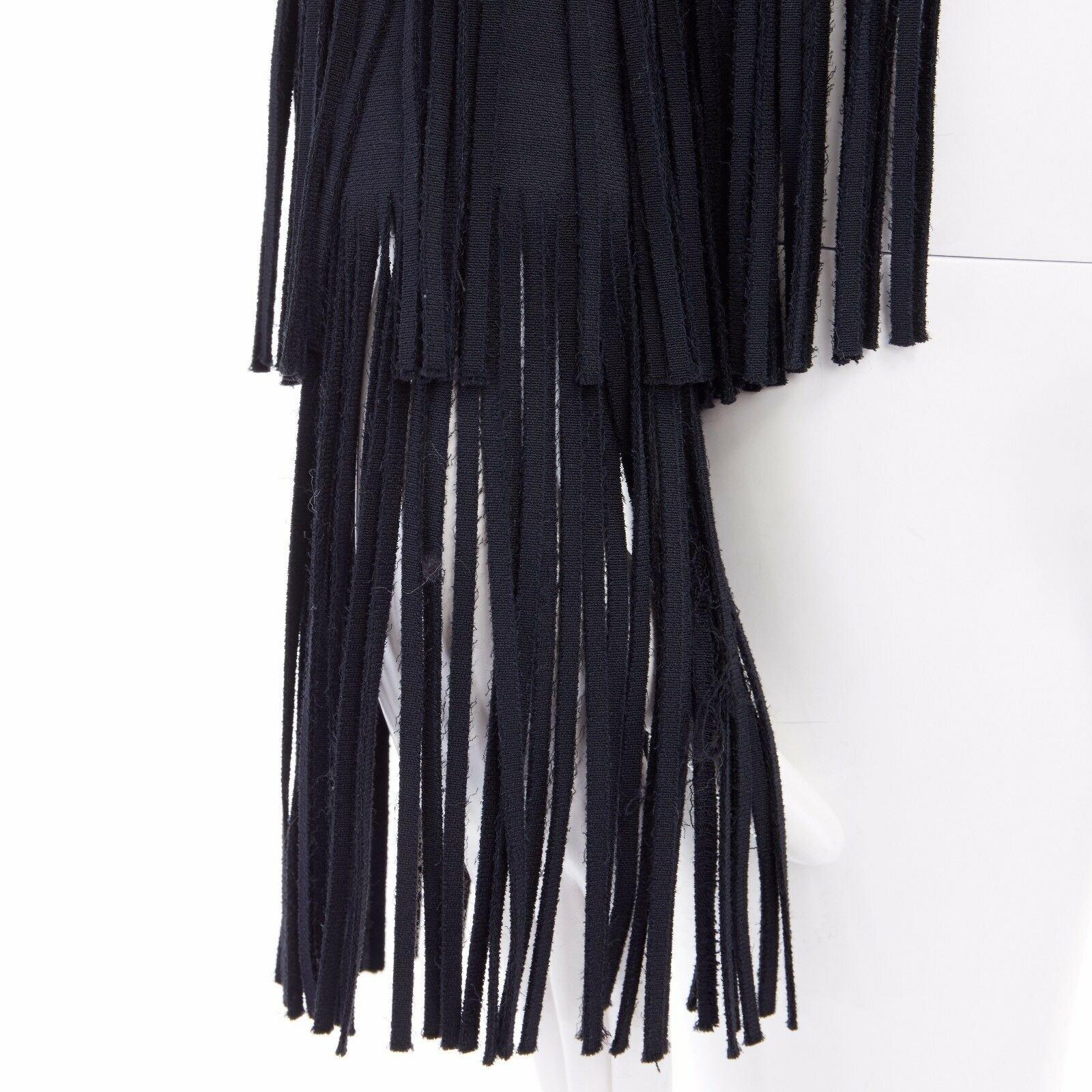 runway TOM FORD 2015 black tier fringed stretch cady open front jacket IT38 XS For Sale 3