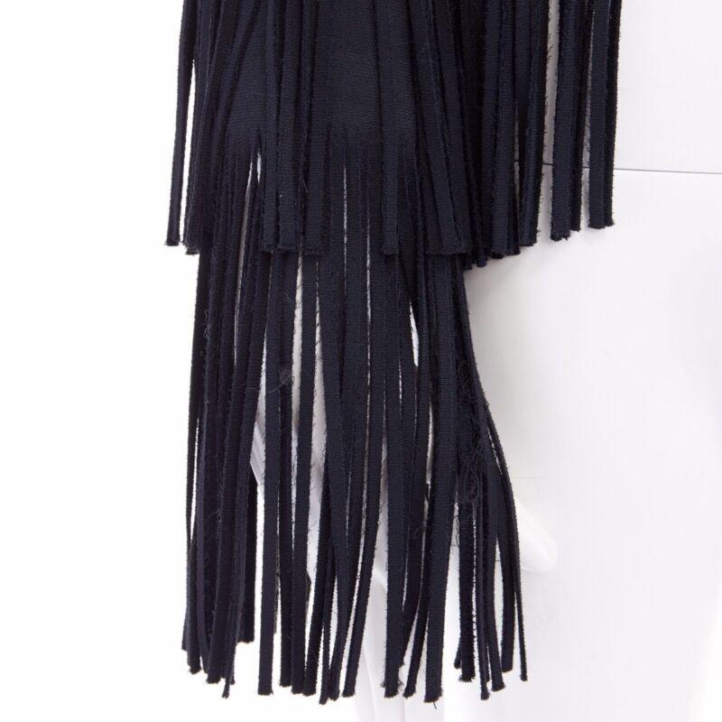 runway TOM FORD 2015 black tier fringed stretch cady open front jacket IT38 XS 4