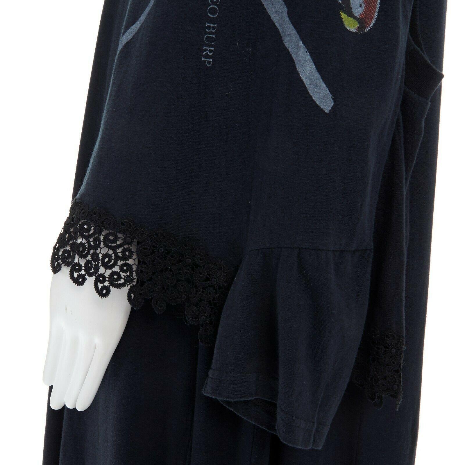 runway UNDERCOVER black deconstructed cotton t-shirt lace trimmed maxi dress JP1 3