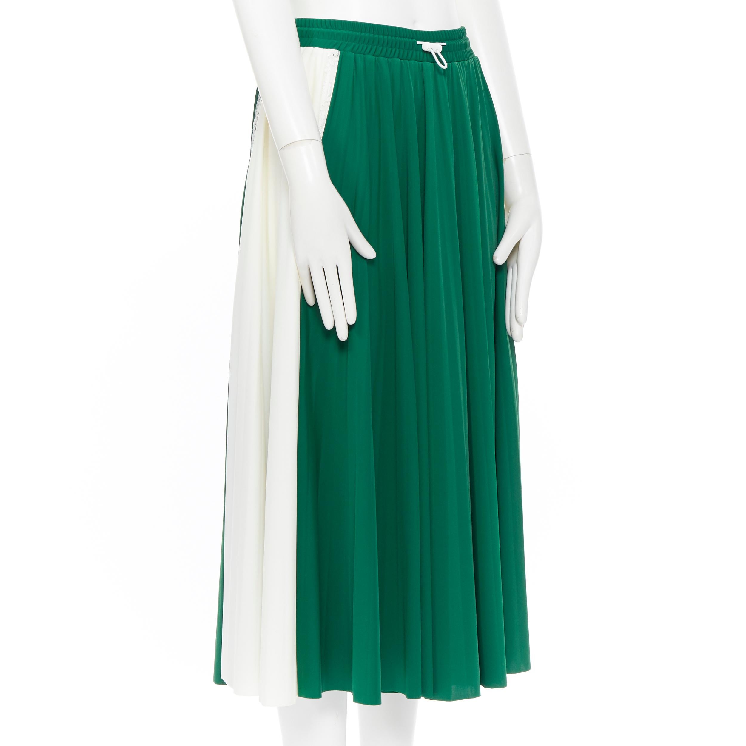 Blue runway VALENTINO 2018 green white colorblocked lace trimmed pleated skirt XS 24