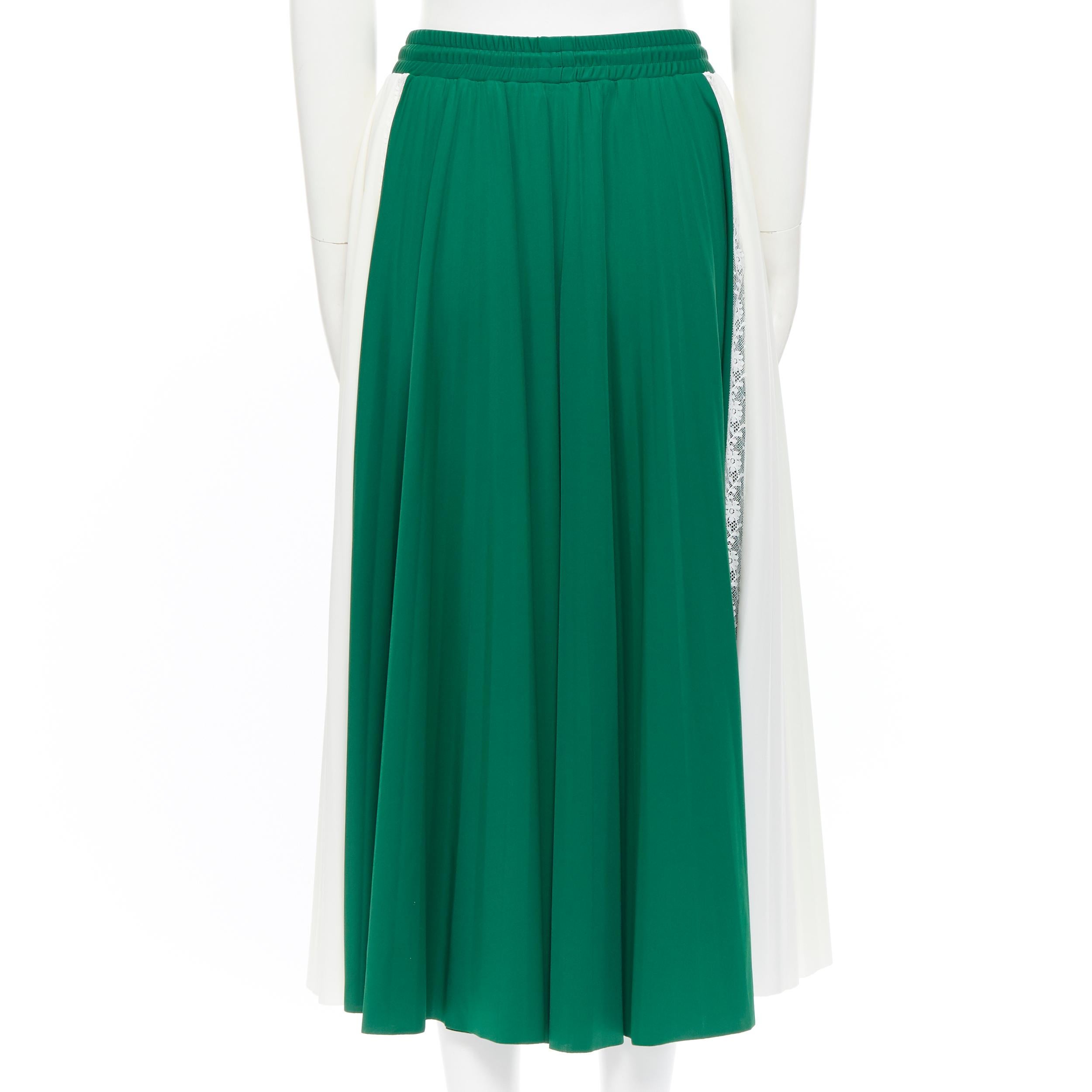 runway VALENTINO 2018 green white colorblocked lace trimmed pleated skirt XS 24