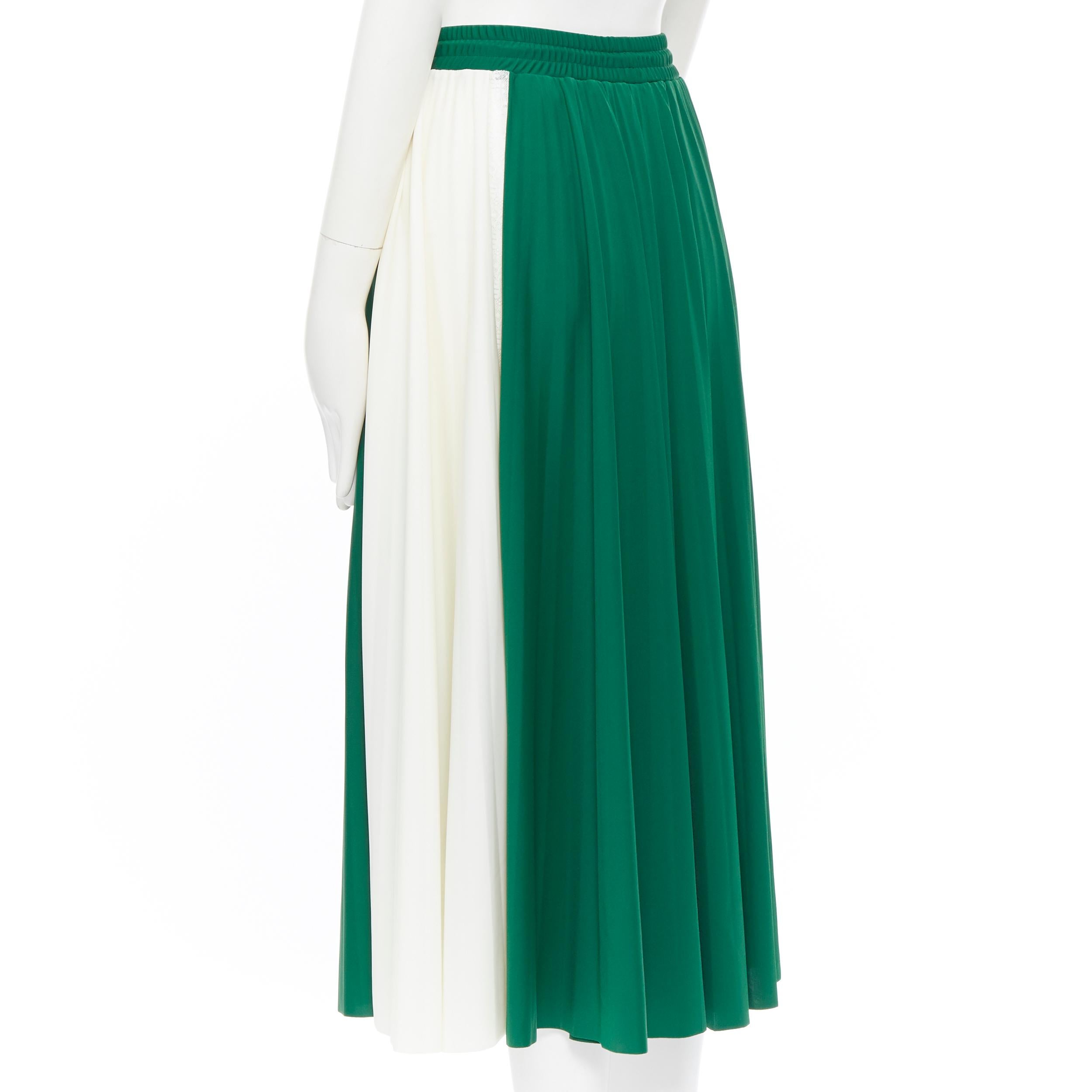 runway VALENTINO 2018 green white colorblocked lace trimmed pleated skirt XS 24