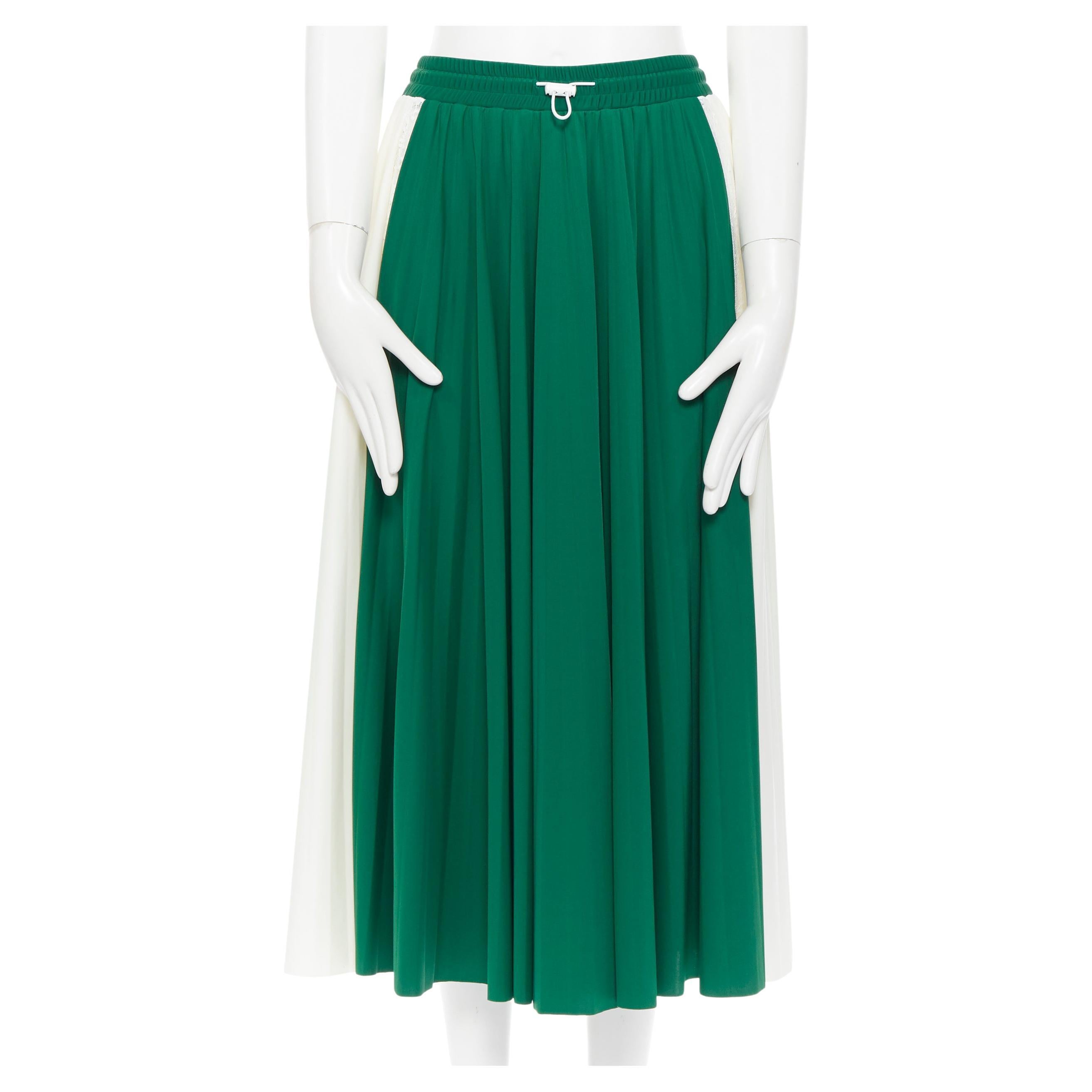 runway VALENTINO 2018 green white colorblocked lace trimmed pleated skirt XS 24" For Sale