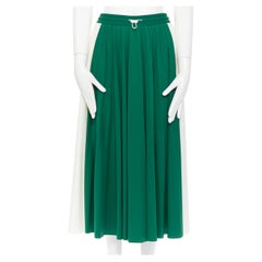 runway VALENTINO 2018 vert blanc colorblocked lace trimmed skirt XS 24" (jupe plissée en dentelle)