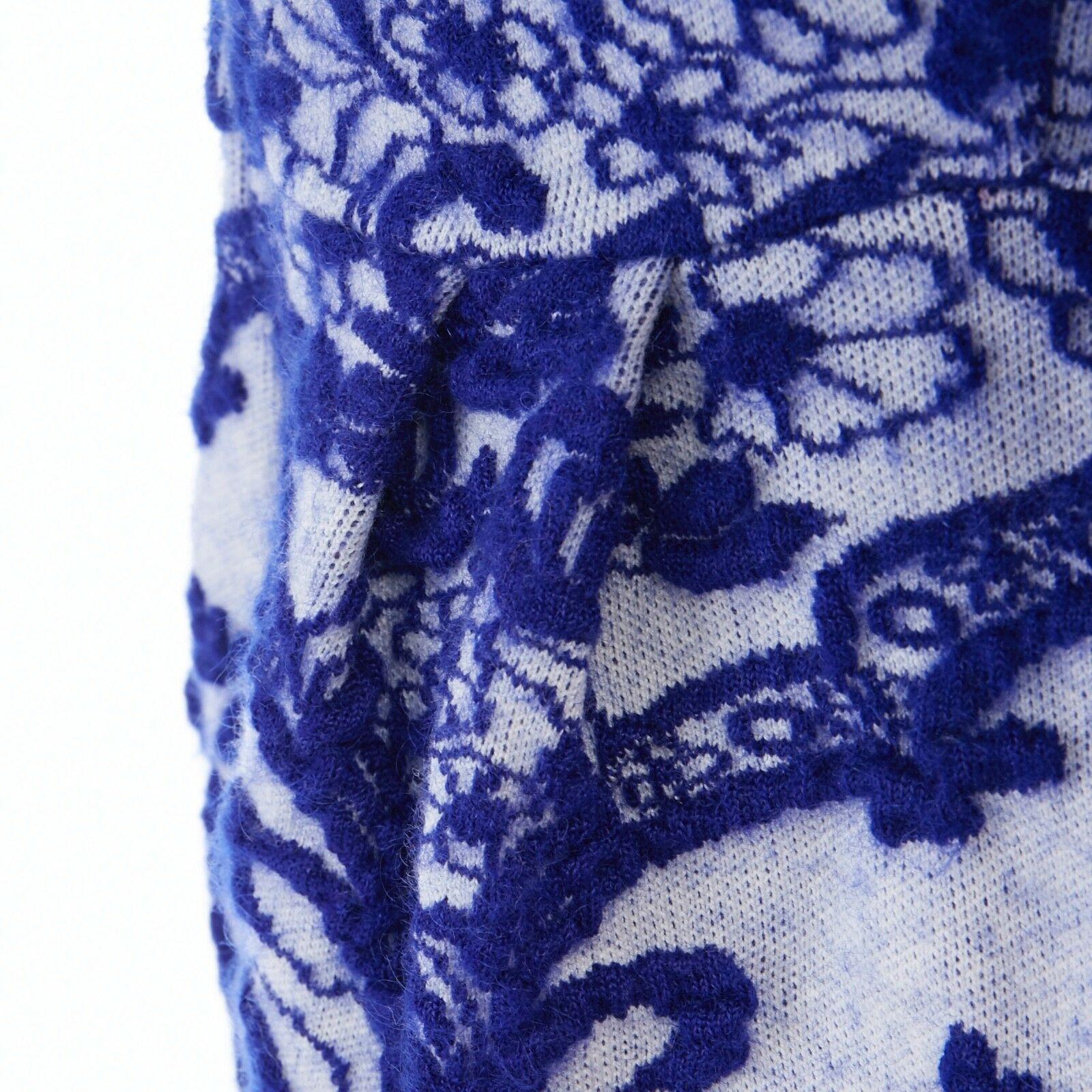 runway VALENTINO wool blue oriental china jacquard embellished collar dress S 4