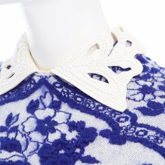 runway VALENTINO wool blue oriental china jacquard embellished collar dress S