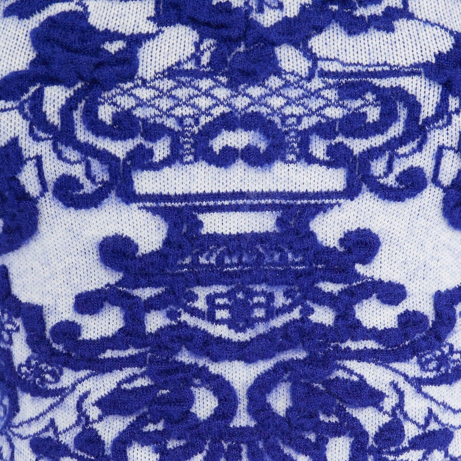 runway VALENTINO wool blue oriental china jacquard embellished collar dress S 1