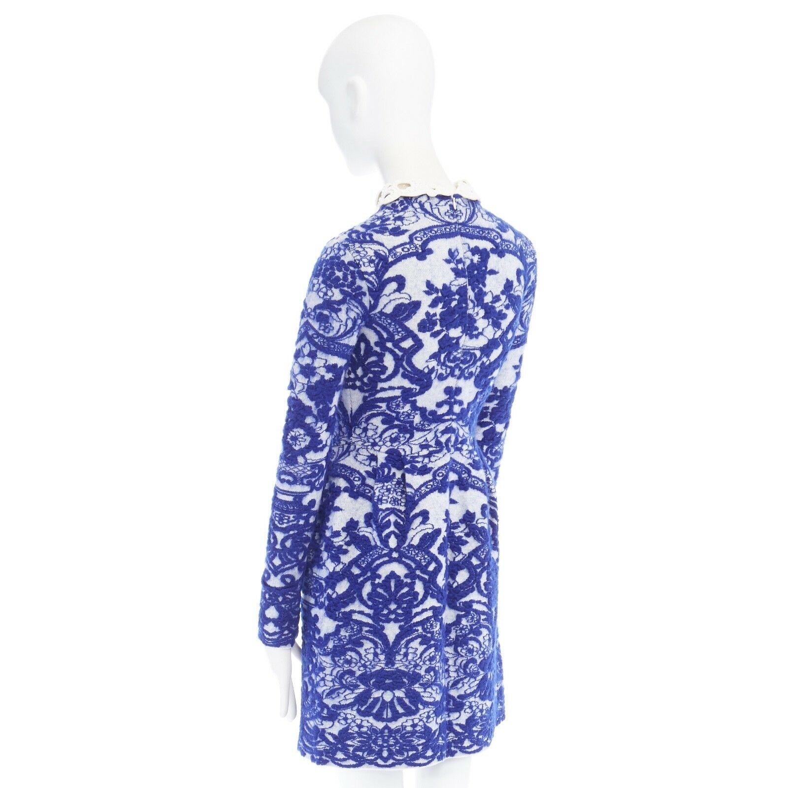runway VALENTINO wool blue oriental china jacquard embellished collar dress S 2