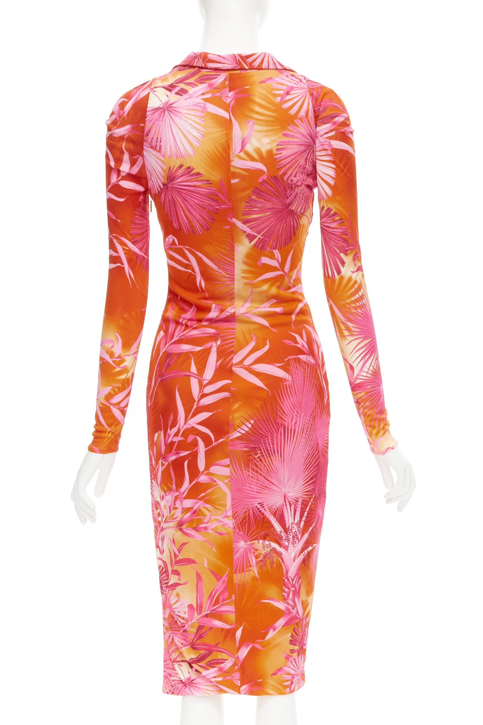 Orange runway VERSACE 2020 Runway pink jungle print ruched dress IT38 XS Beyonce