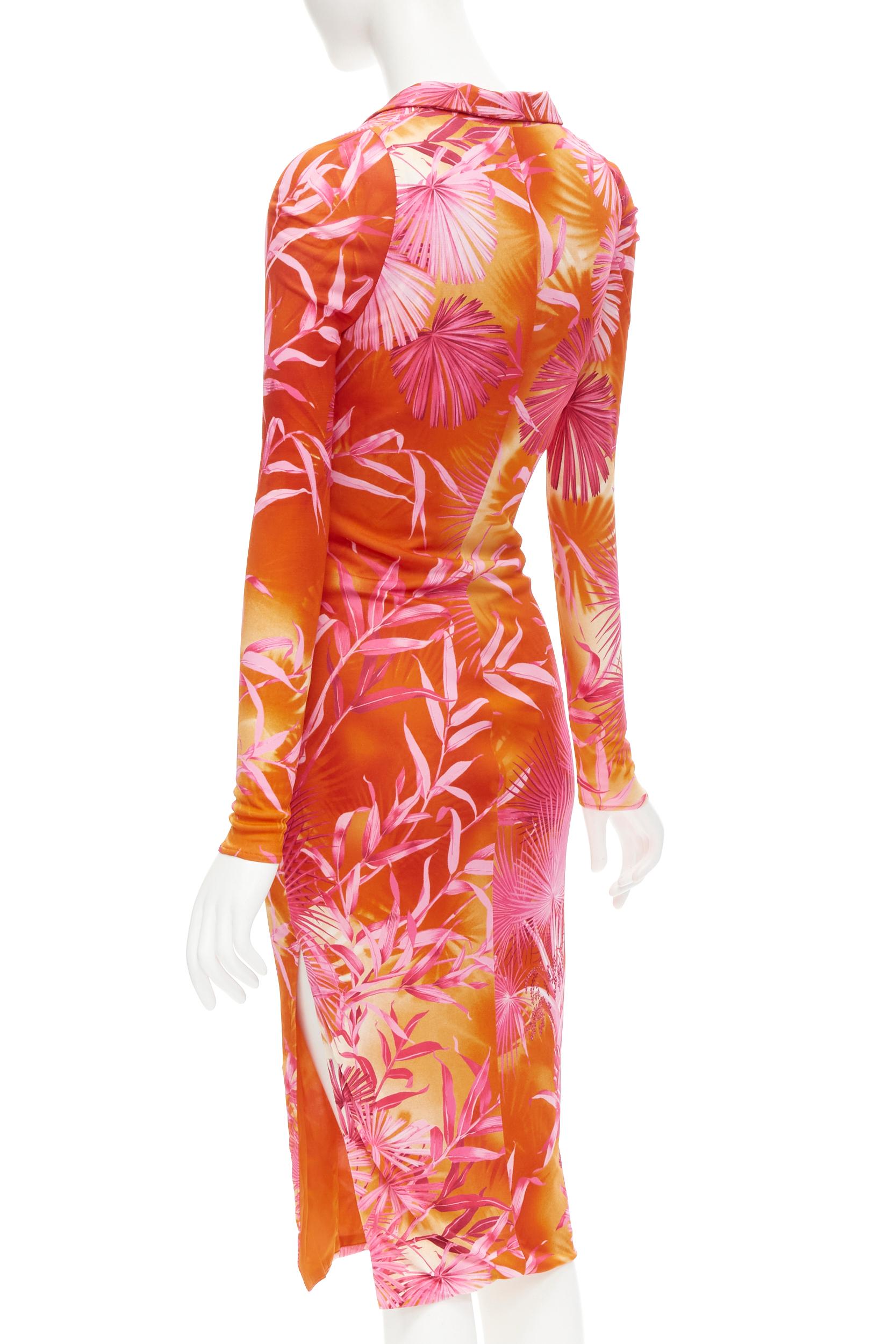 runway VERSACE 2020 Runway pink jungle print ruched dress IT38 XS Beyonce In Excellent Condition In Hong Kong, NT