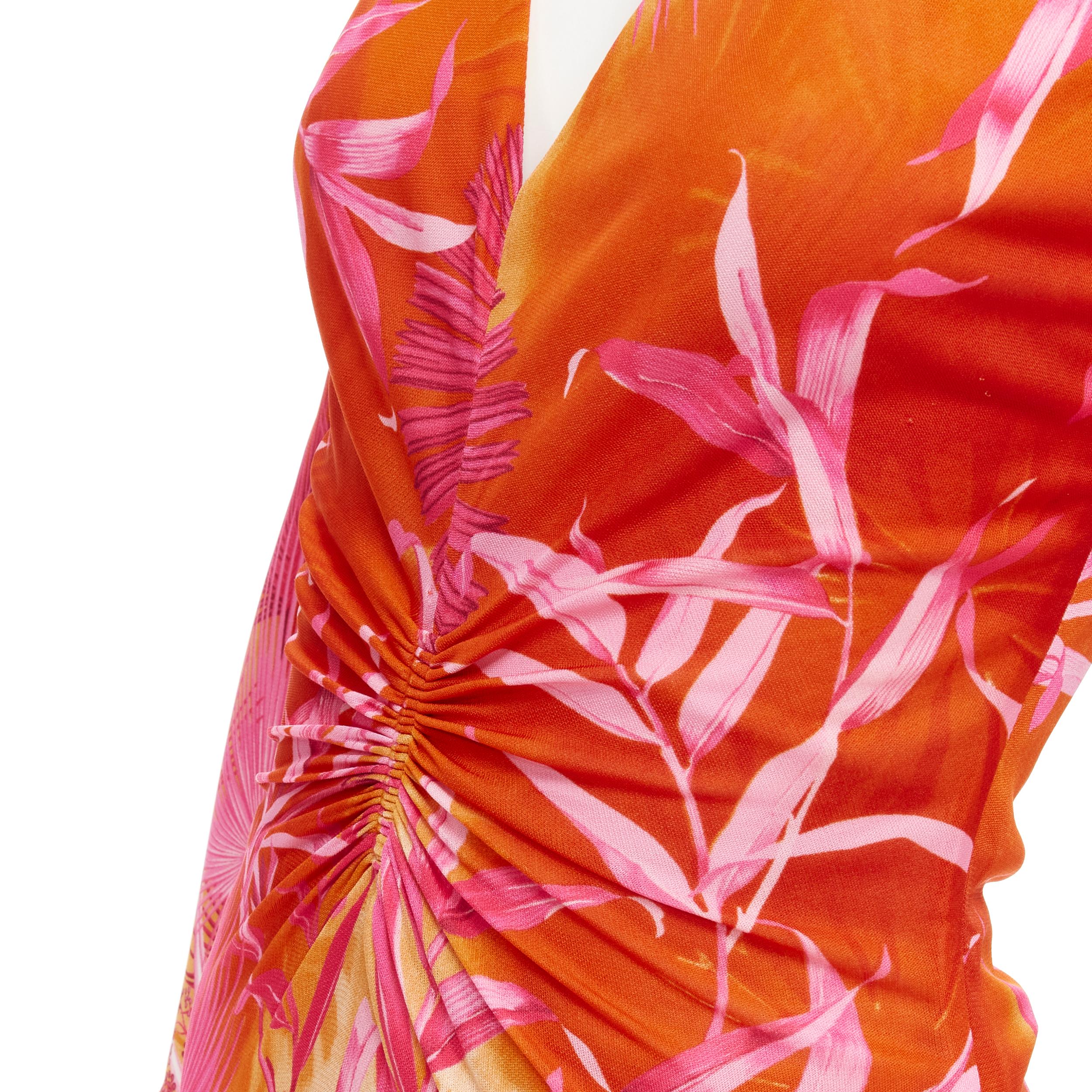 Women's runway VERSACE 2020 Runway pink jungle print ruched dress IT38 XS Beyonce