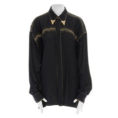 runway VERSACE AW92 black fringe beaded gold metal collar oversized shirt top