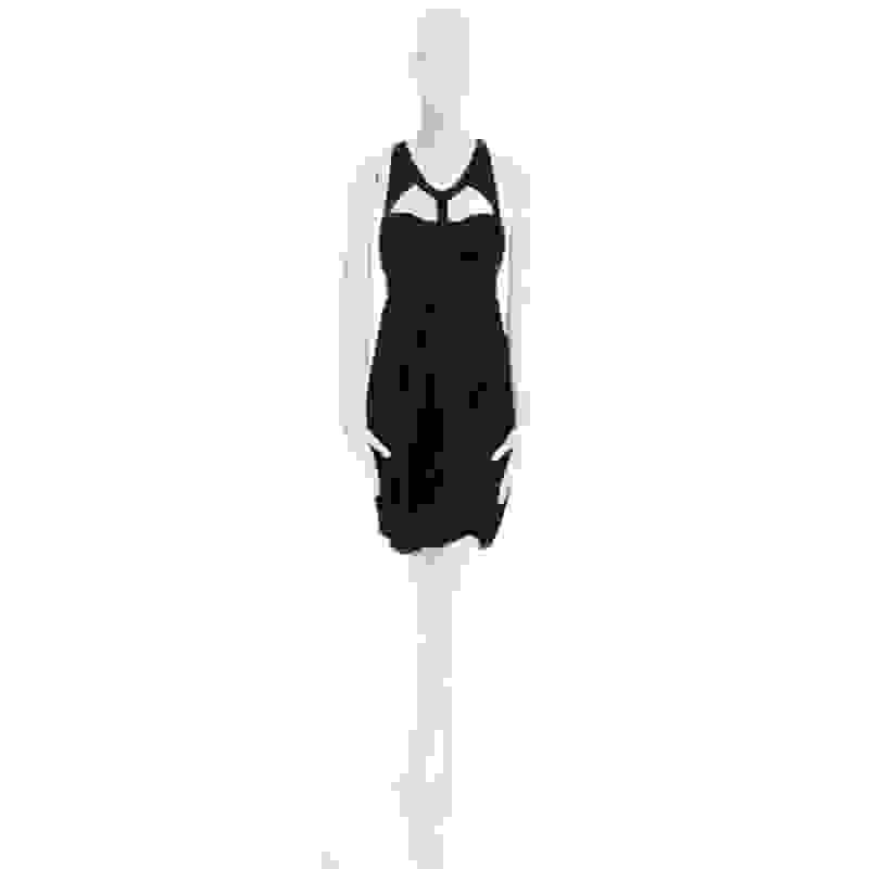 Robe de cocktail à encolure harnachée en viscose drapée noire Versace IT40 S en vente 5